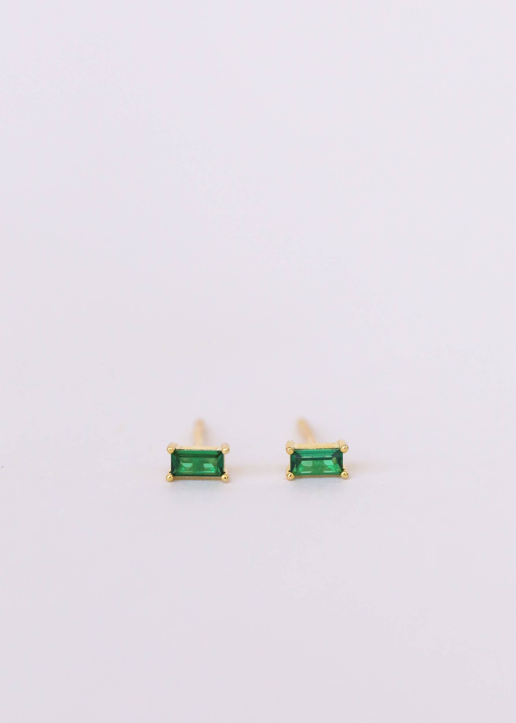 Emerald Baguette Gold Earrings