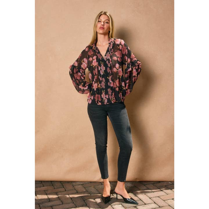 Obsidian Rose Ruffled Blouse
