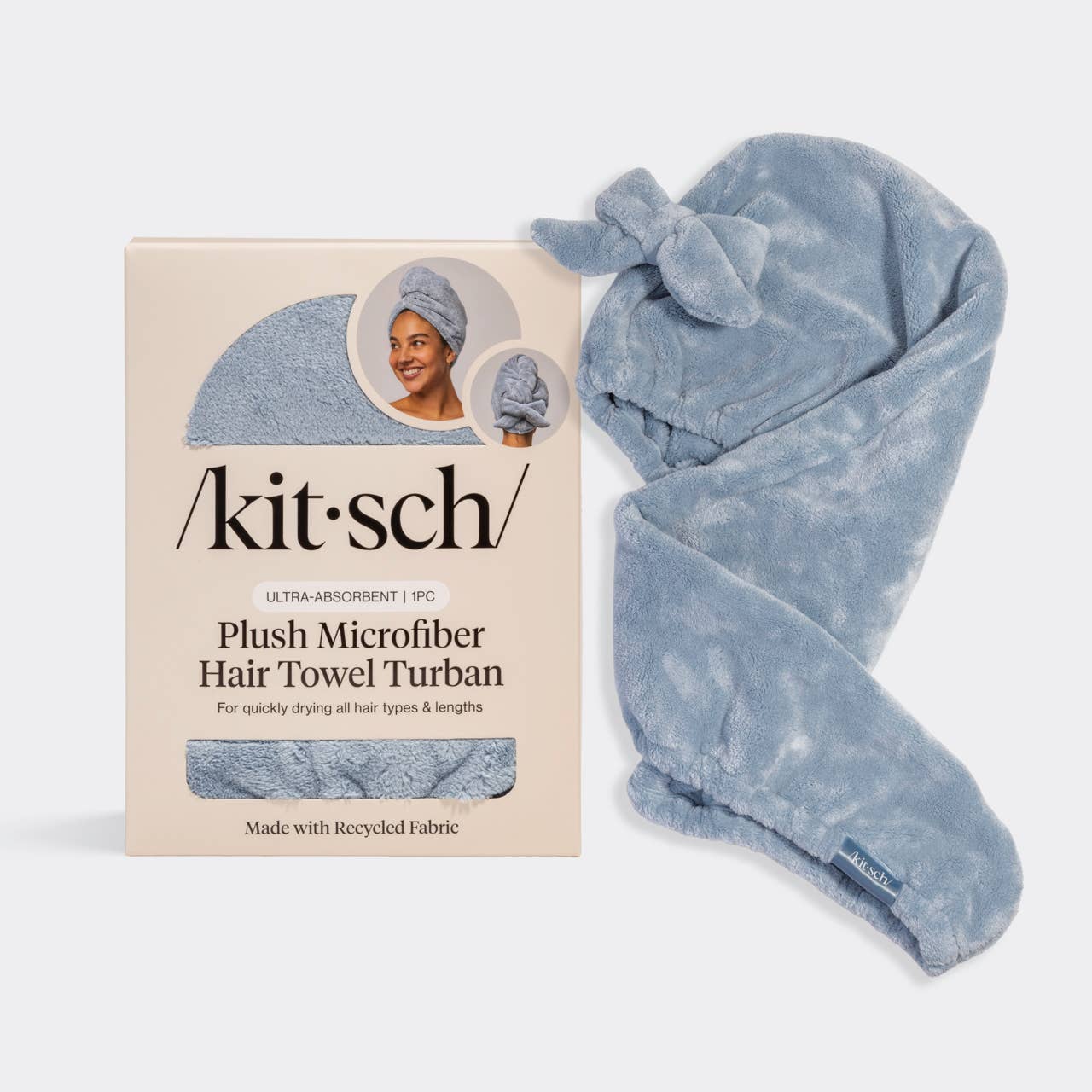 Bow Microfiber Hair Towel Turban - Coastal Blue