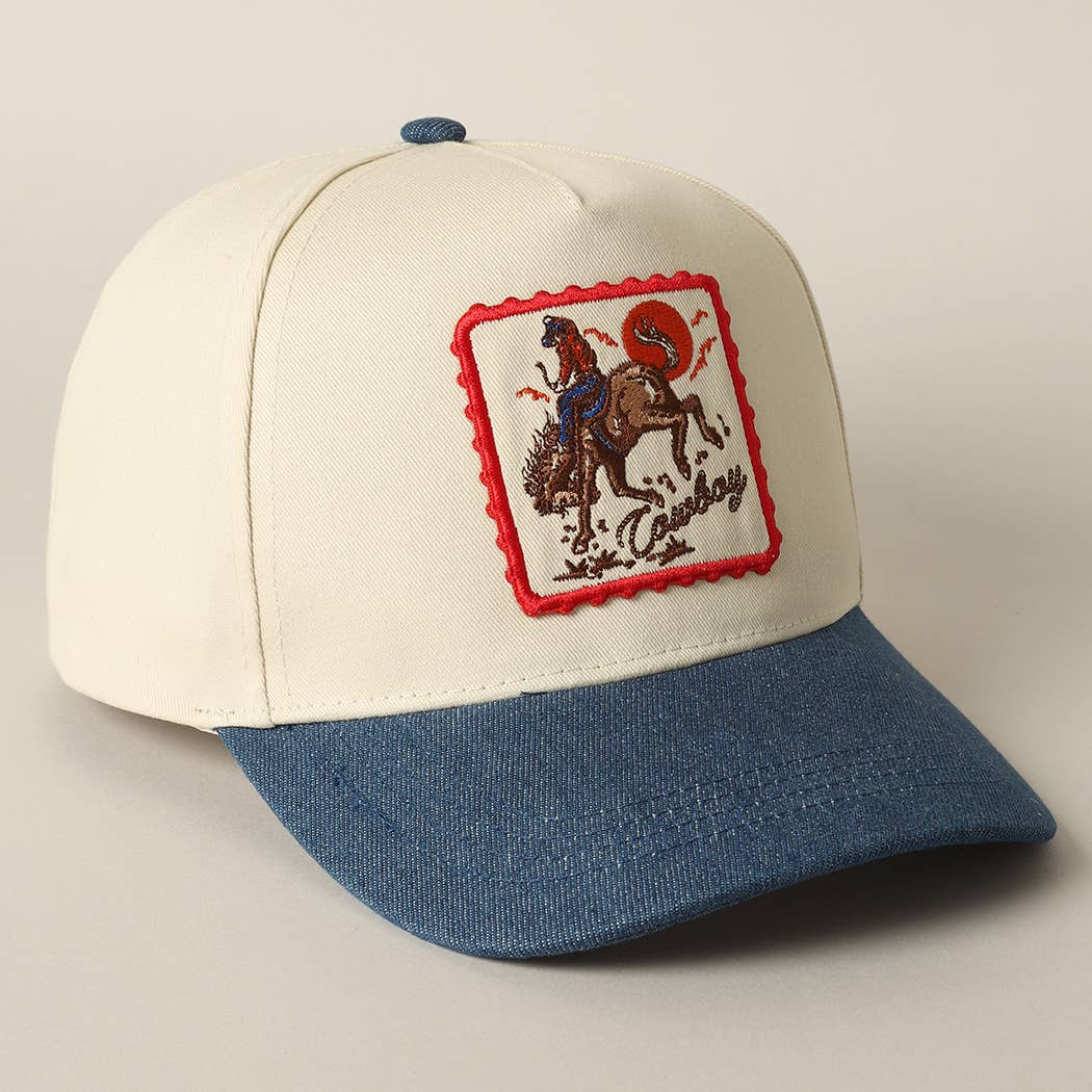Cowboy Horse Patch Denim Cap