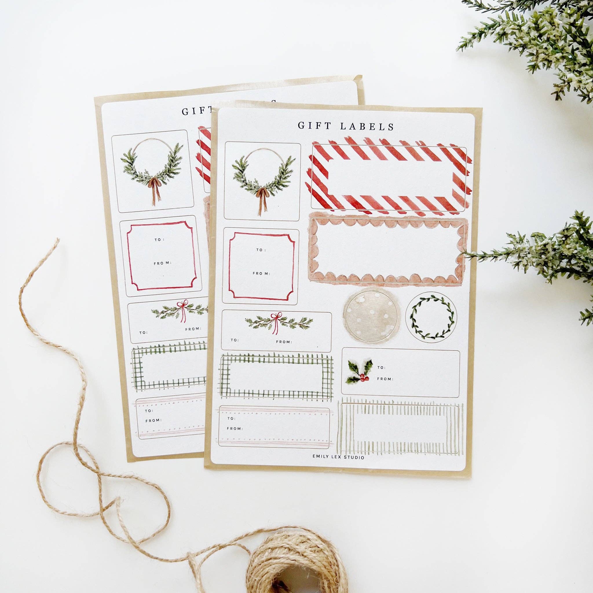 Holiday Watercolor Gift Label Sticker Sheets
