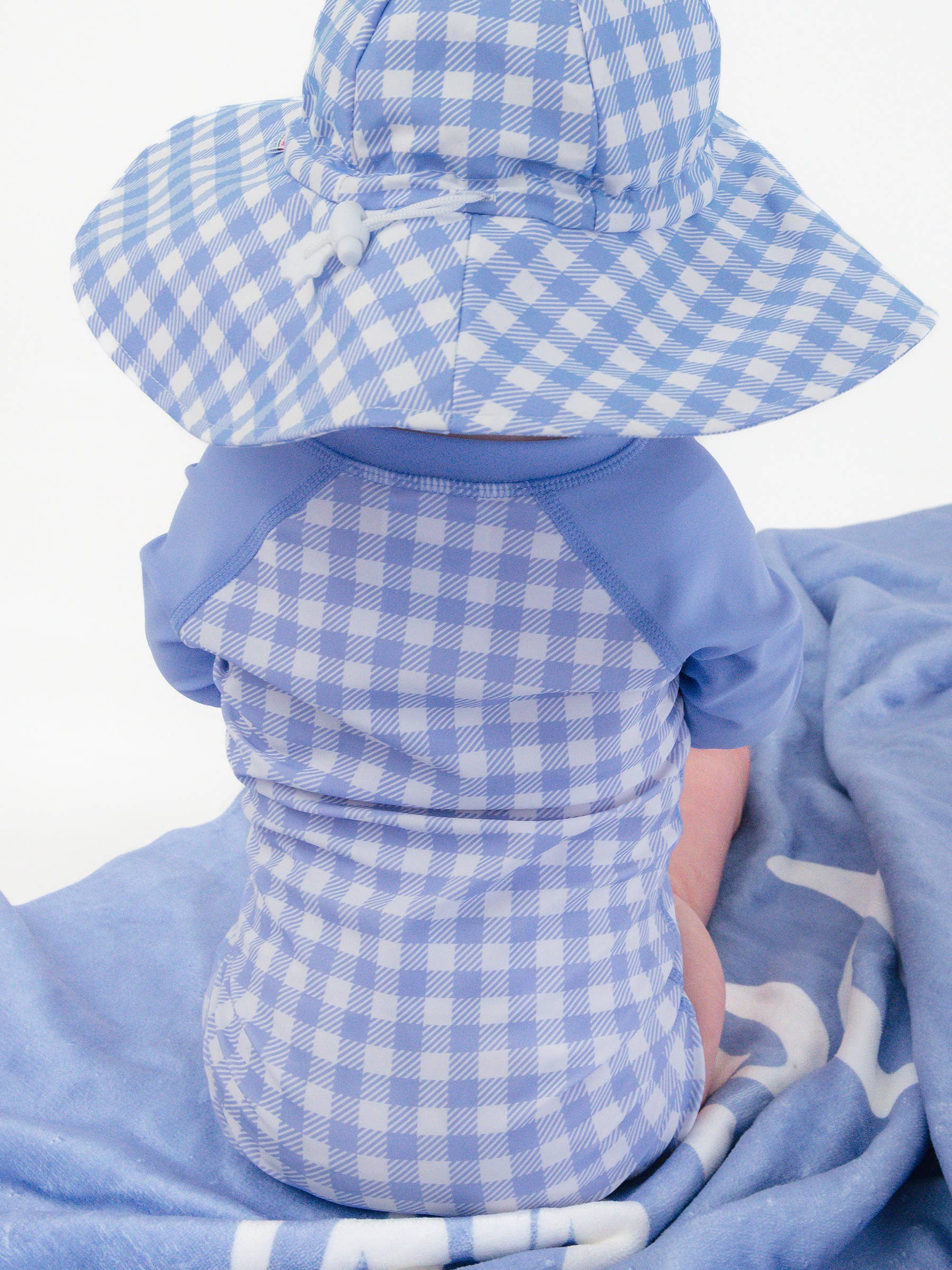 Gingham One Piece Rash Guard Swimsuit - Periwinkle Blue *FINAL SALE*