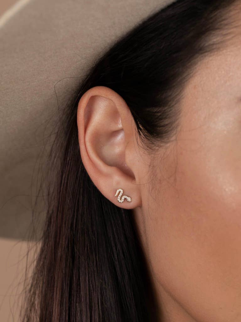Snake Pave Stud Gold Earrings