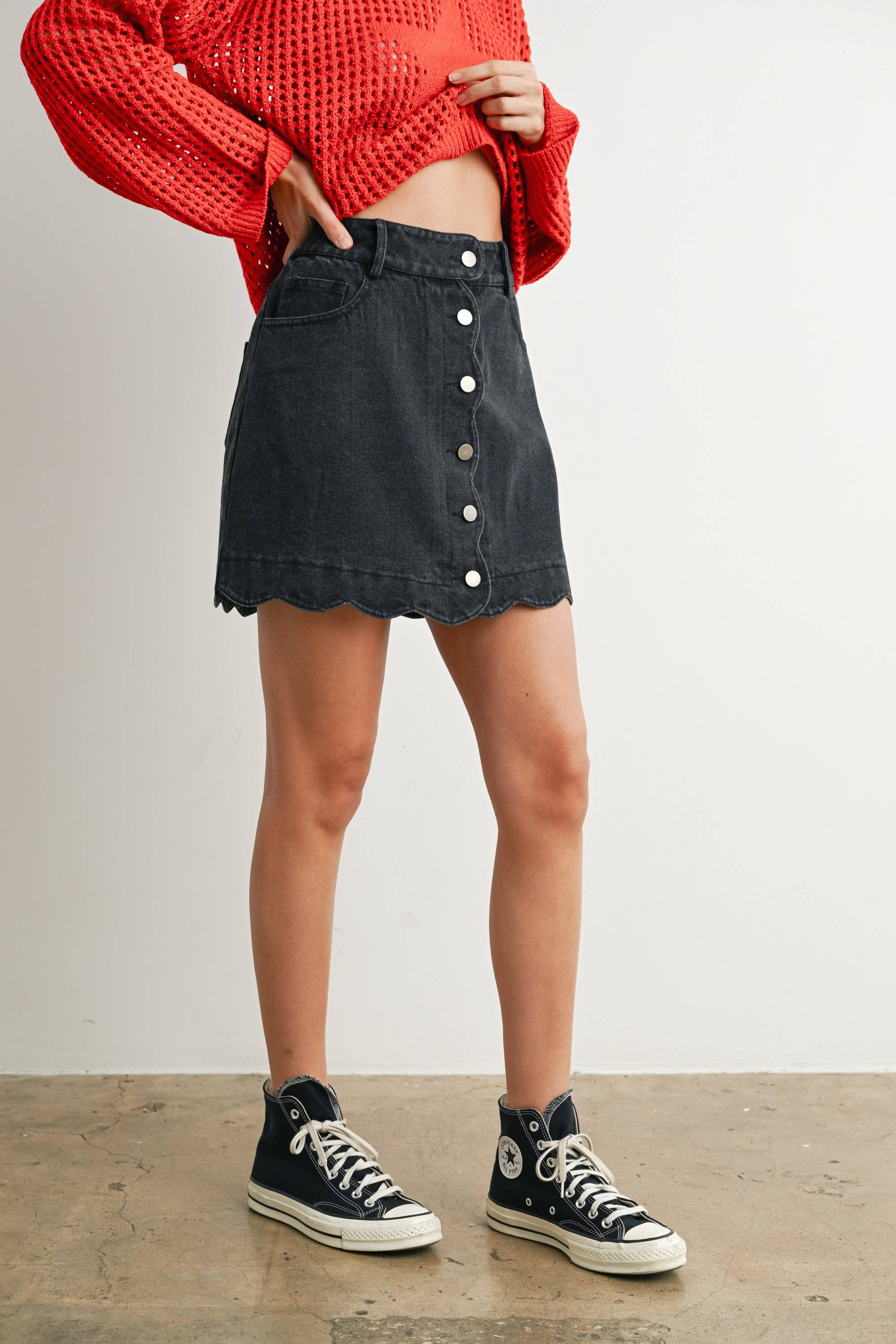 First Pick Scallop Denim Skirt