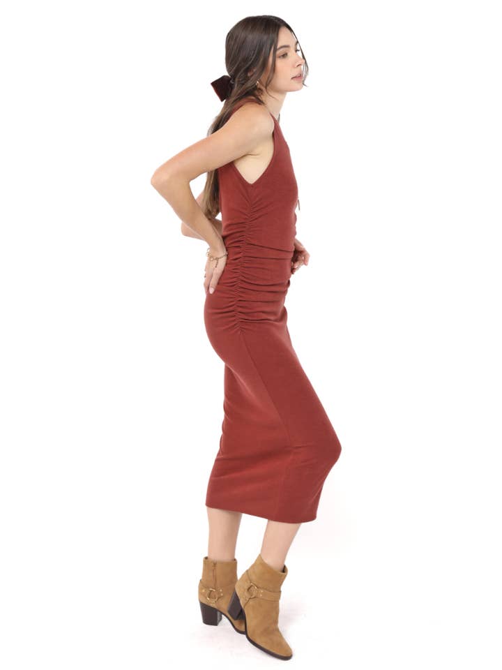 Open Up Ruched Midi Dress