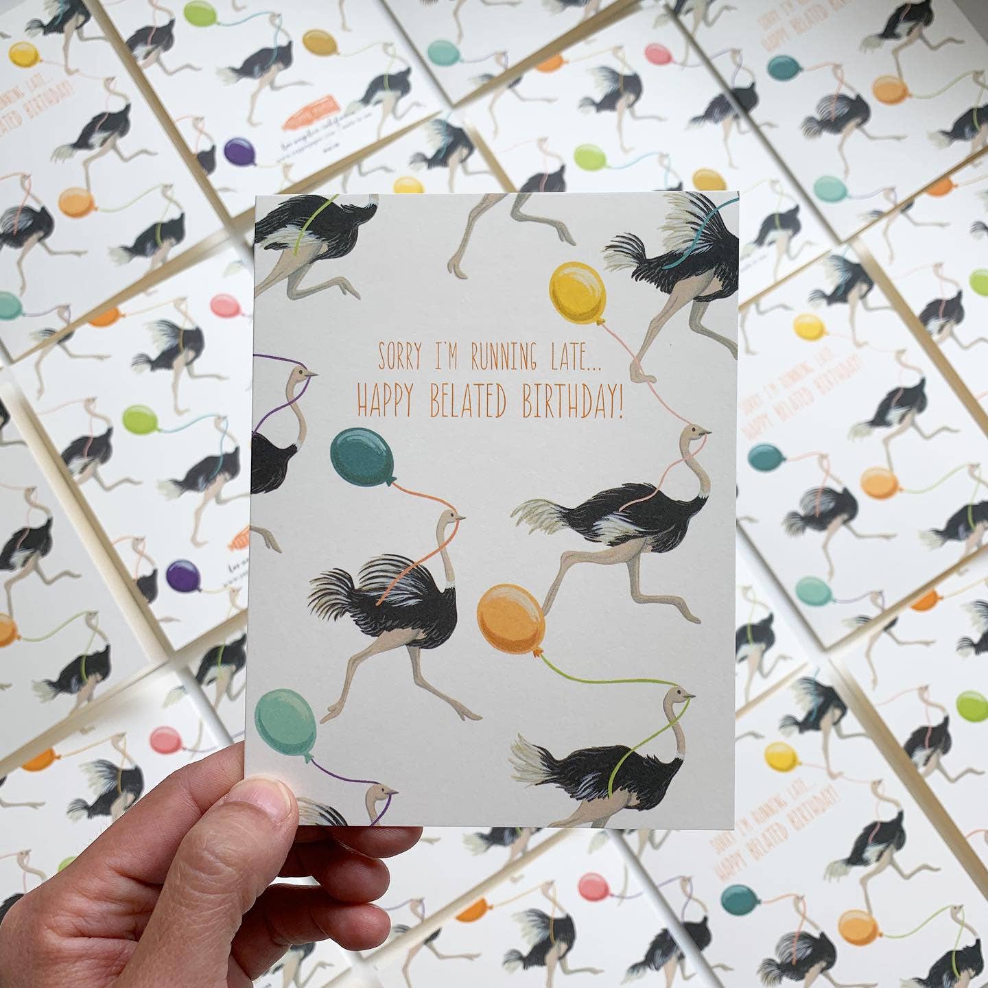 Running Late Ostrich Belated Birthday Card