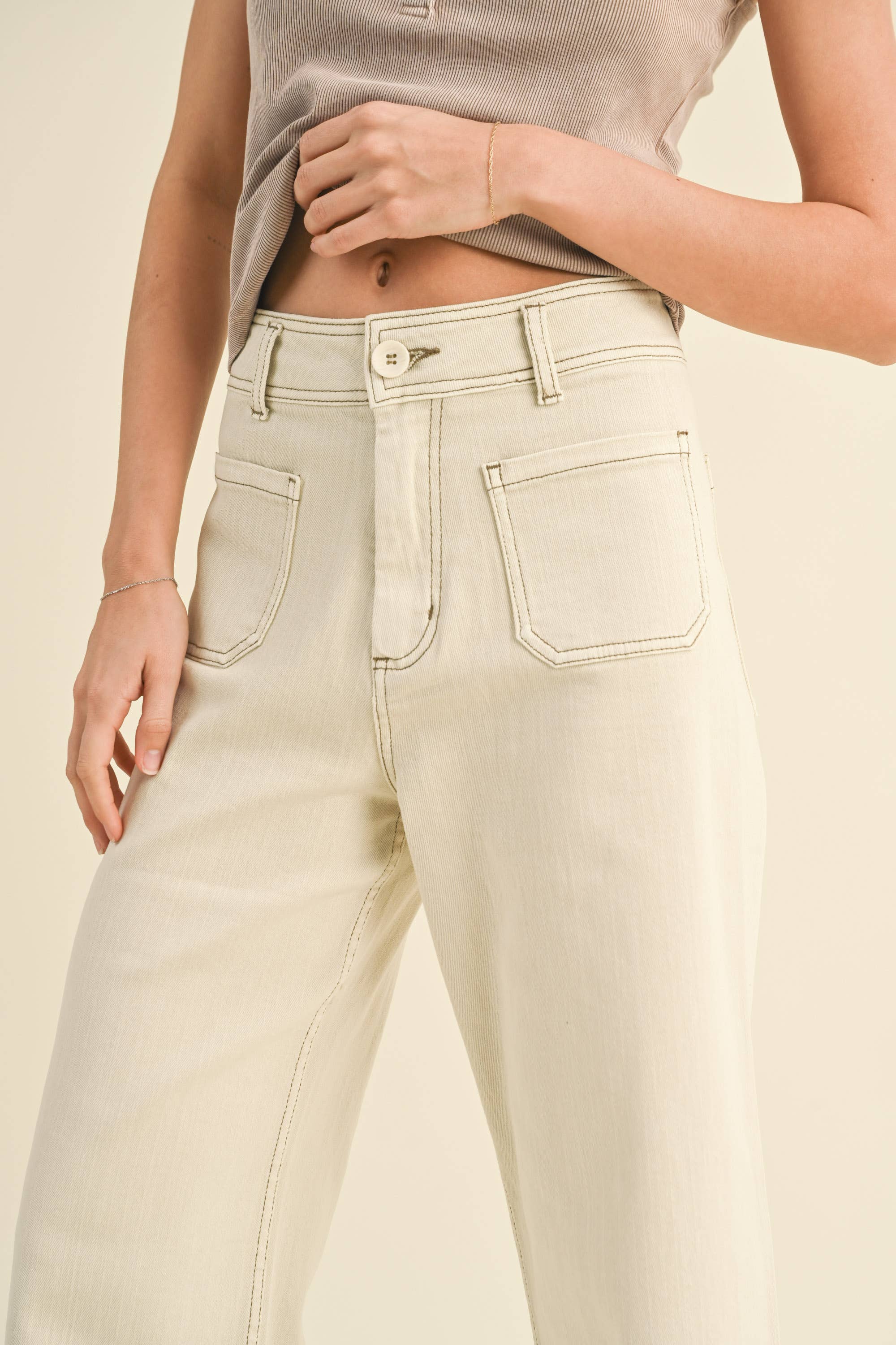 The Right Fit Wide Leg Pant - Washed Beige