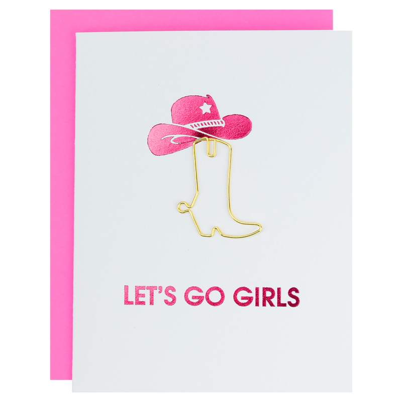 Let's Go Girls Paper Clip Letterpress Card