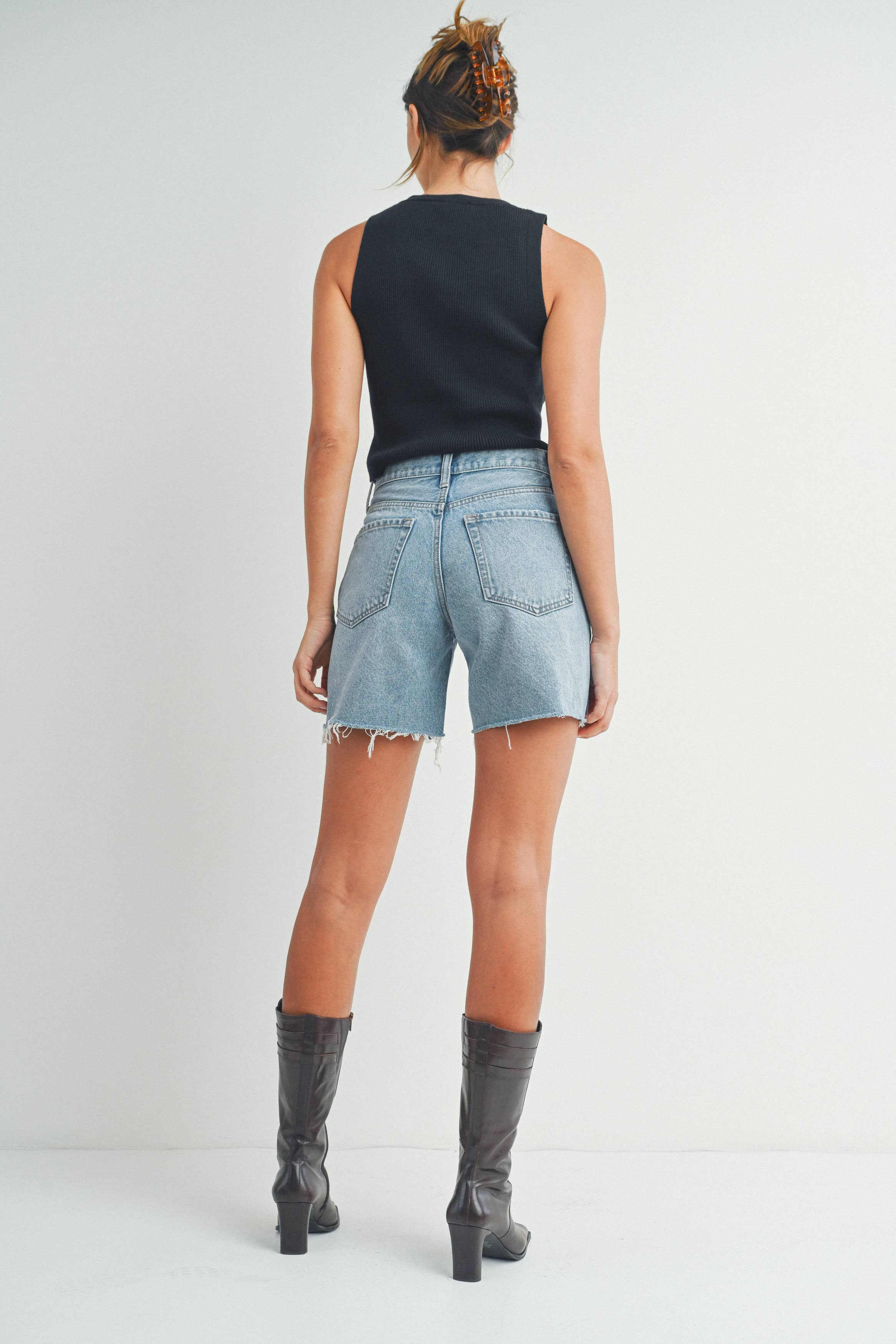 Slightly Distressed Walking Short - Light Denim