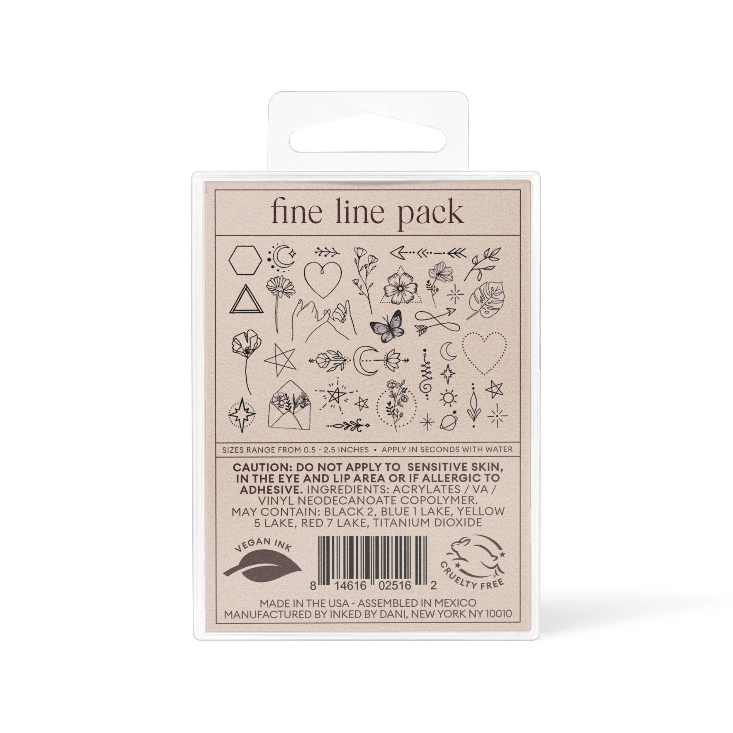 Fine Line Temporary Tattoo Pack