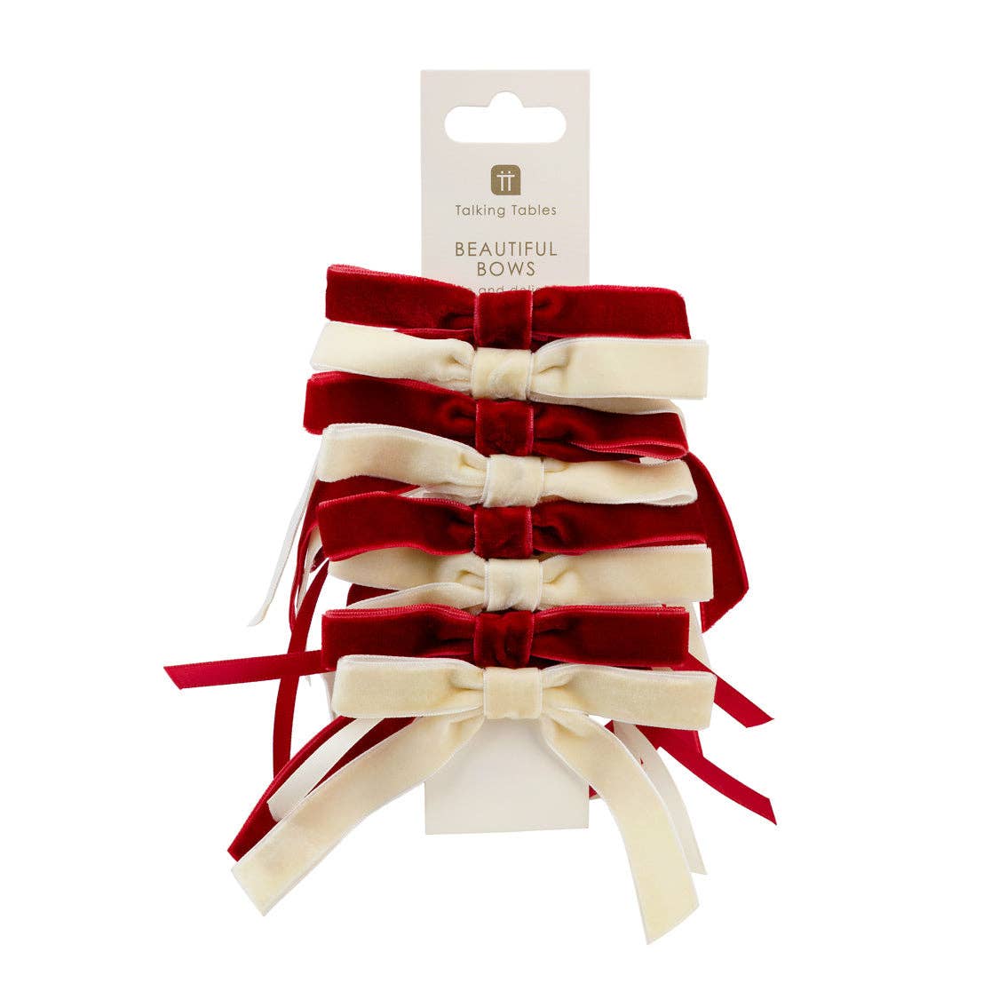 Velvet bow set with red and cream bows and long ribbon tails