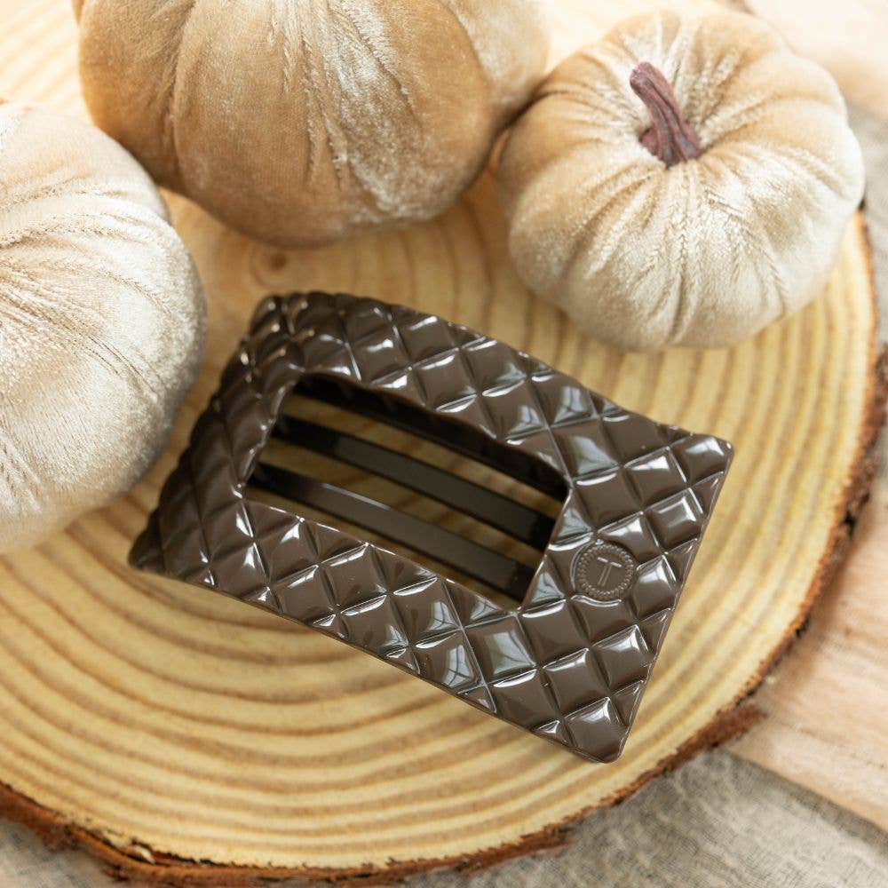 Quilted Truly Taupe Flat Rectangle Hair Clip