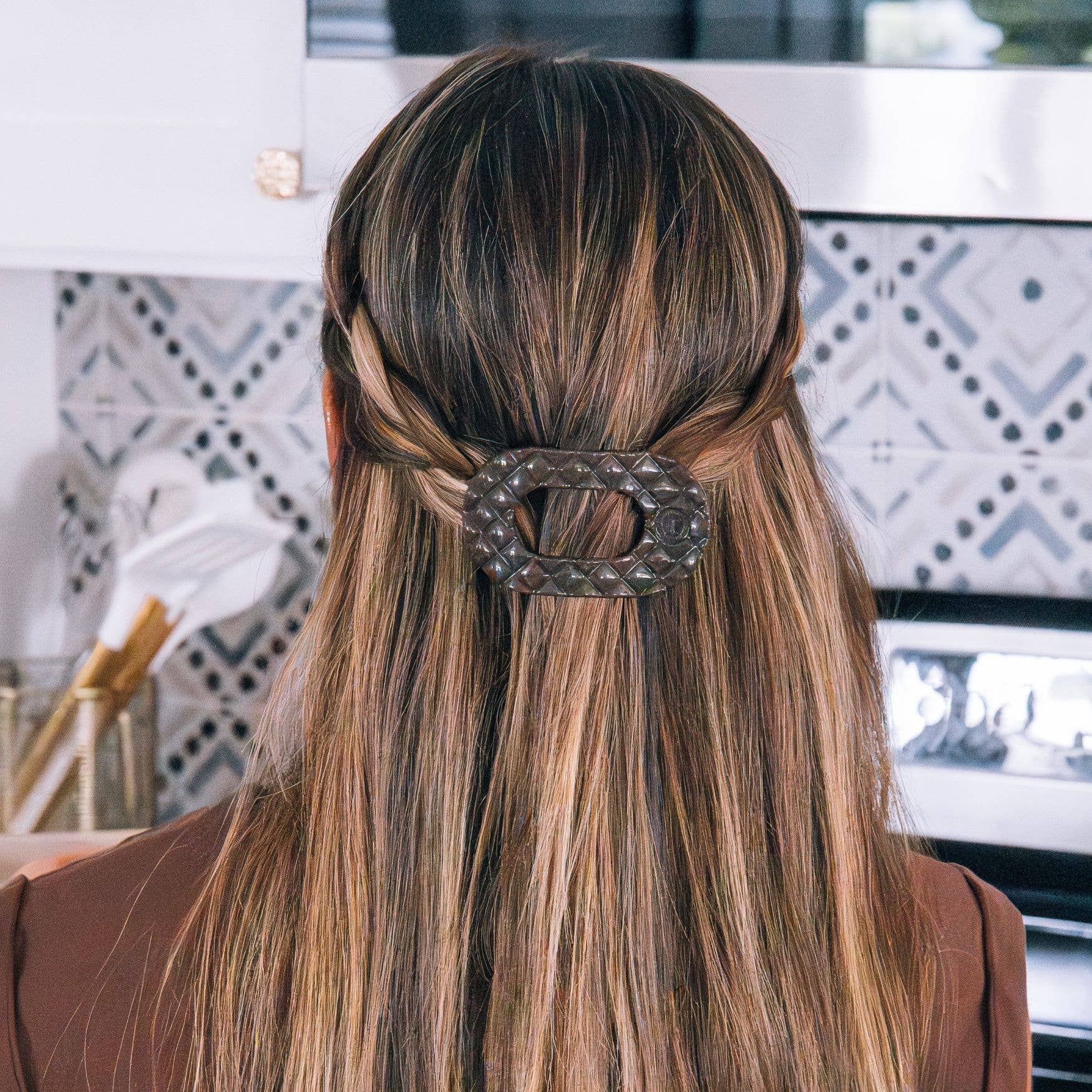 Quilted Truly Taupe Flat Round Hair Clip