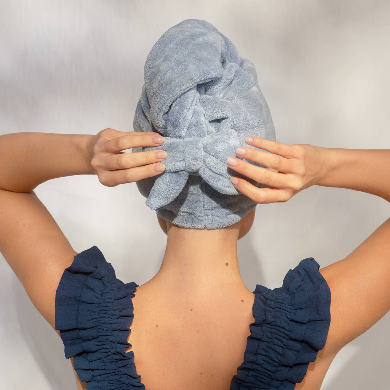 Bow Microfiber Hair Towel Turban - Coastal Blue