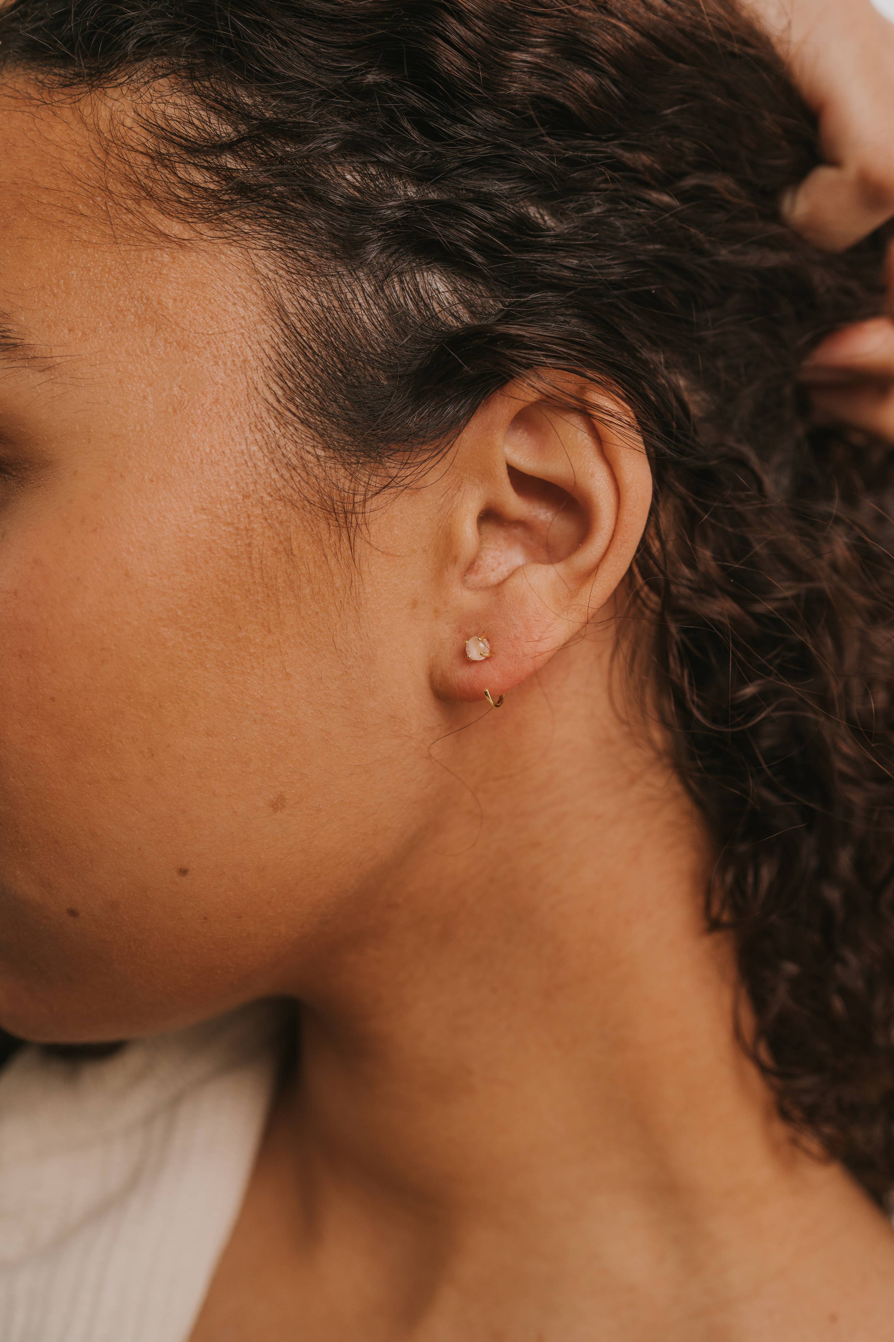 Rose Quartz Huggie Earring