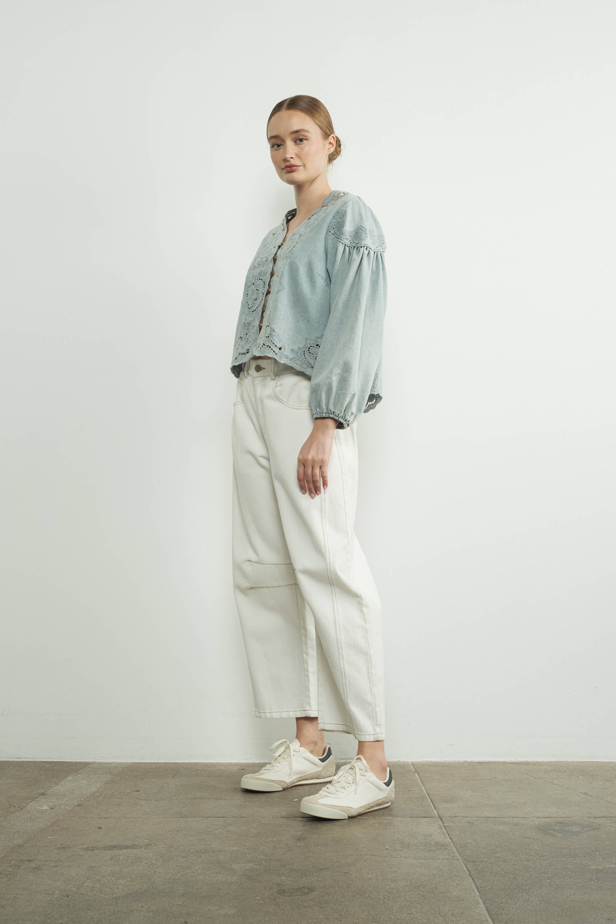 When In Rome Embroidered Blouse - Denim