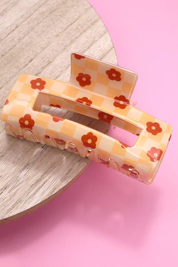 Daisy Checker Hair Claw Clips