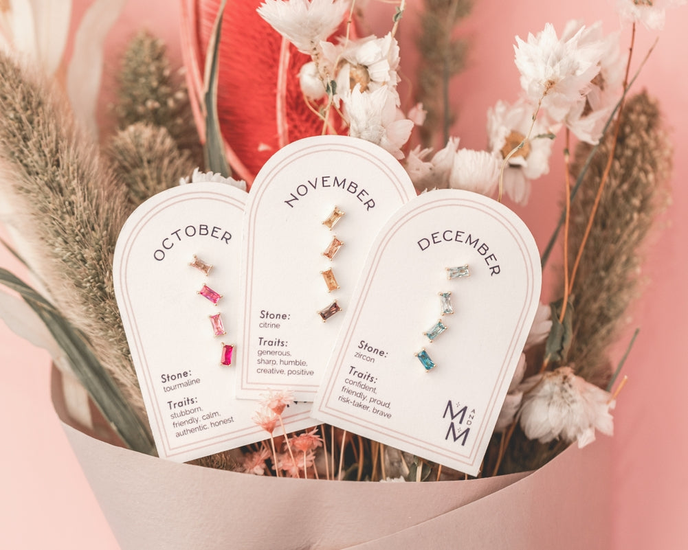 Birthstone Ombre Baguette Stud Earrings