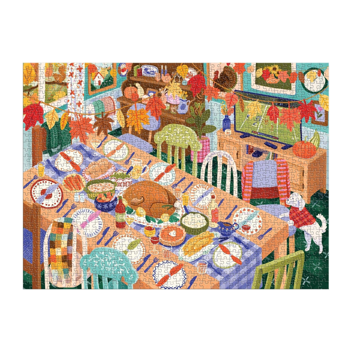 1000-piece jigsaw puzzle box with full autumn table illustration