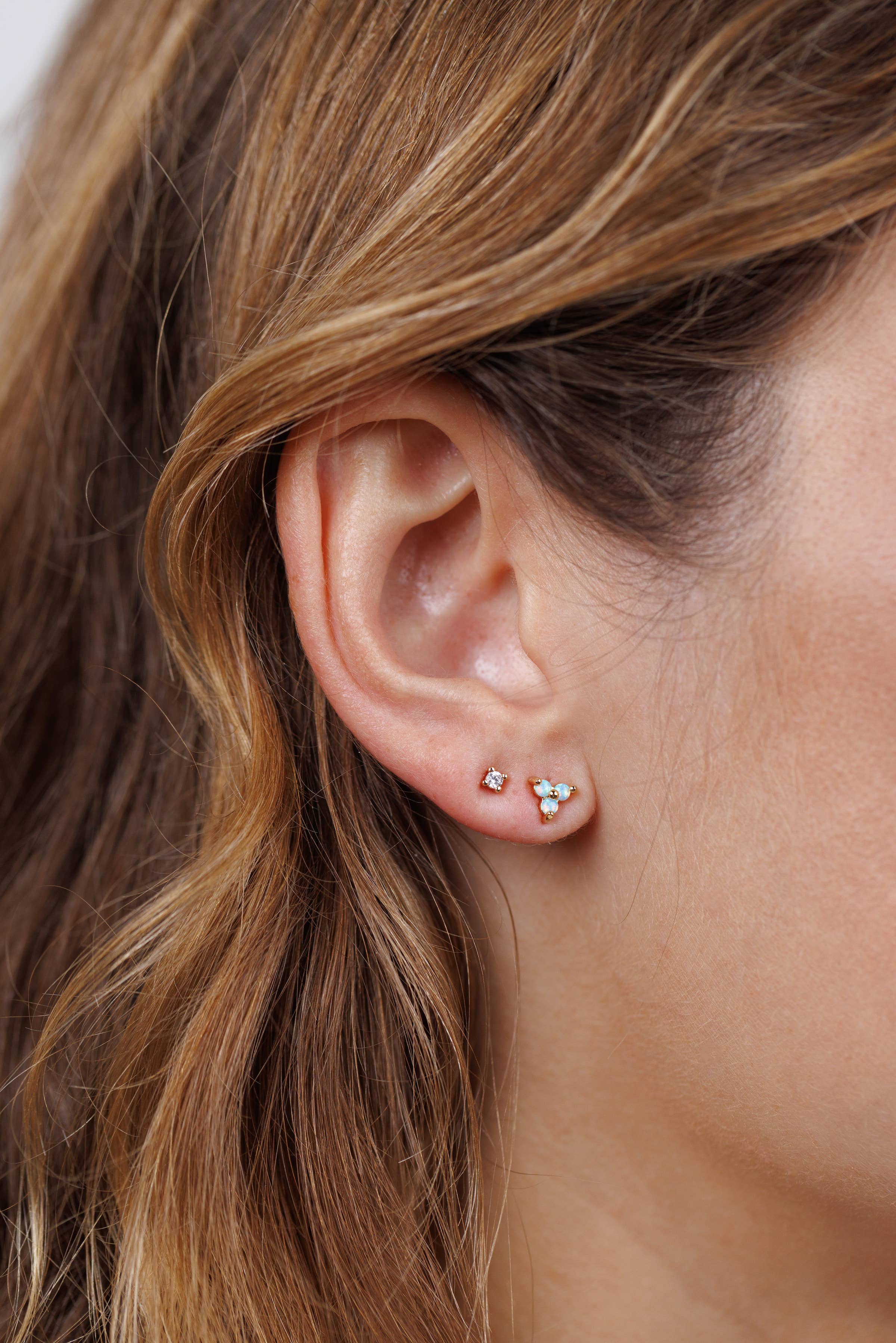 Fire Opal Trio Cluster Gold Earrings
