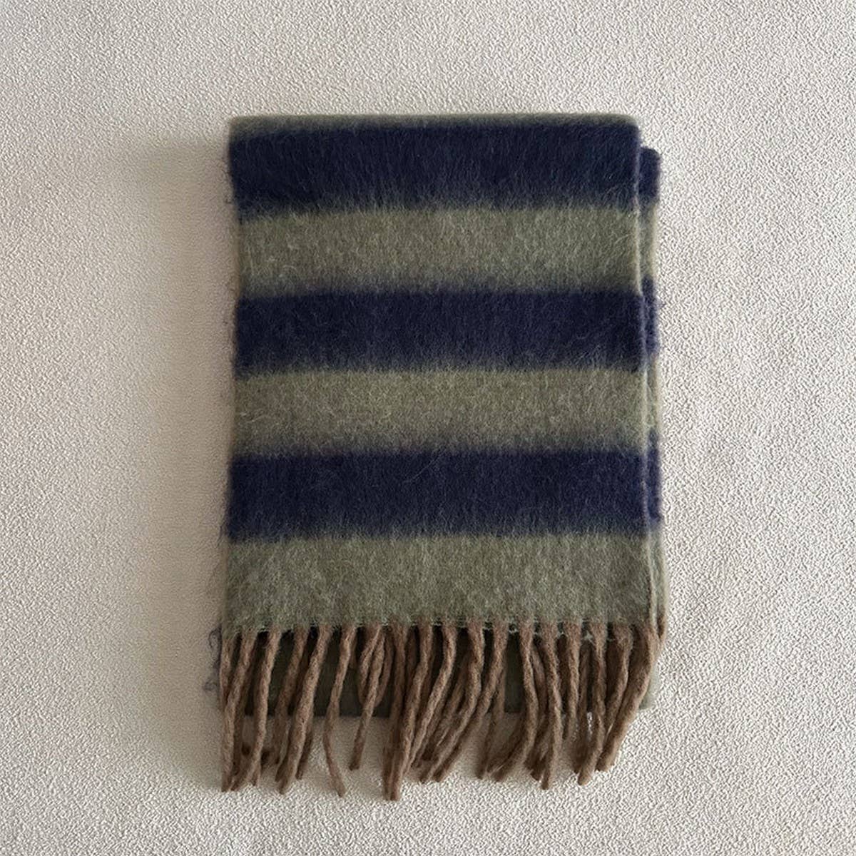 Chunky Striped Scarf - Navy + Sage