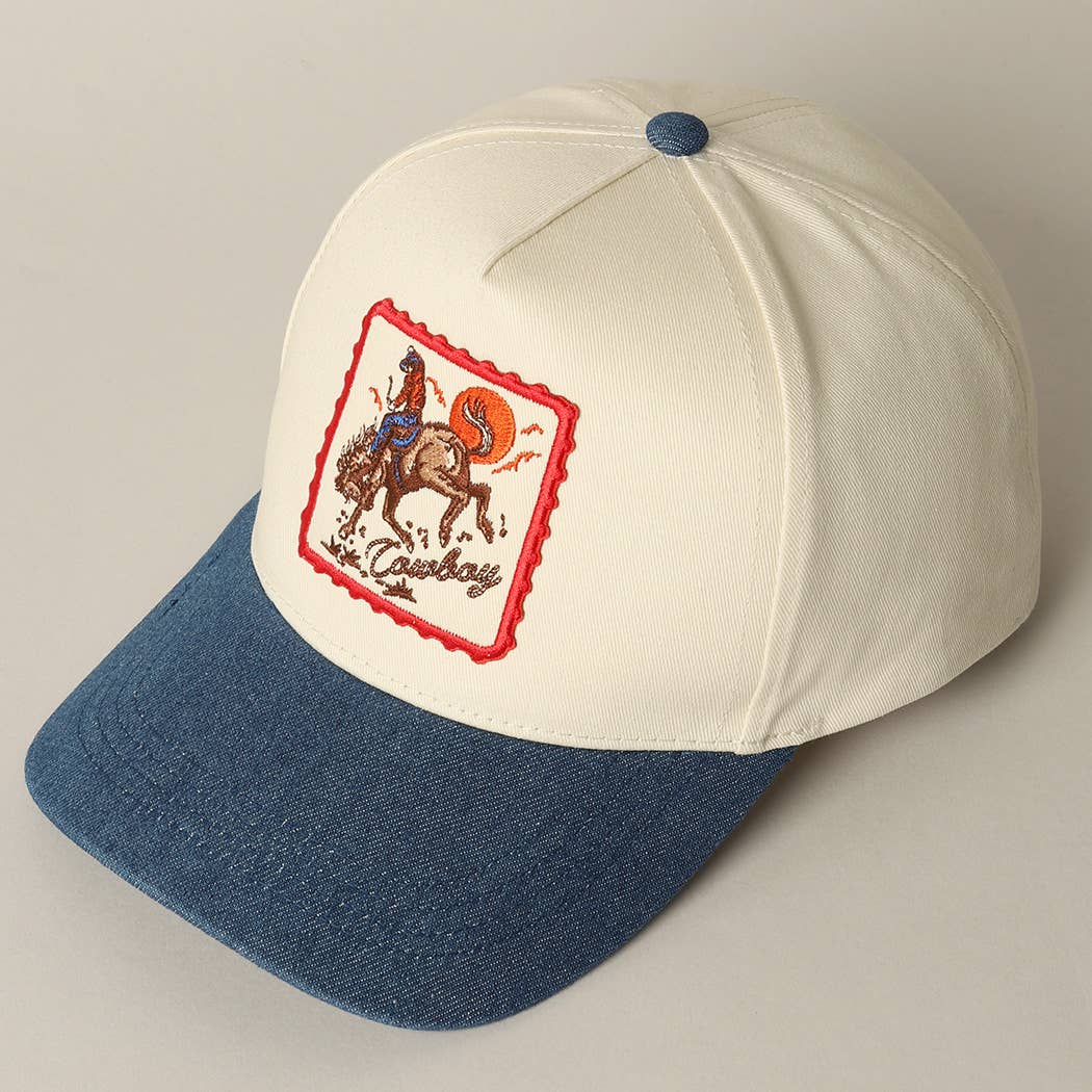 Cowboy Horse Patch Denim Cap