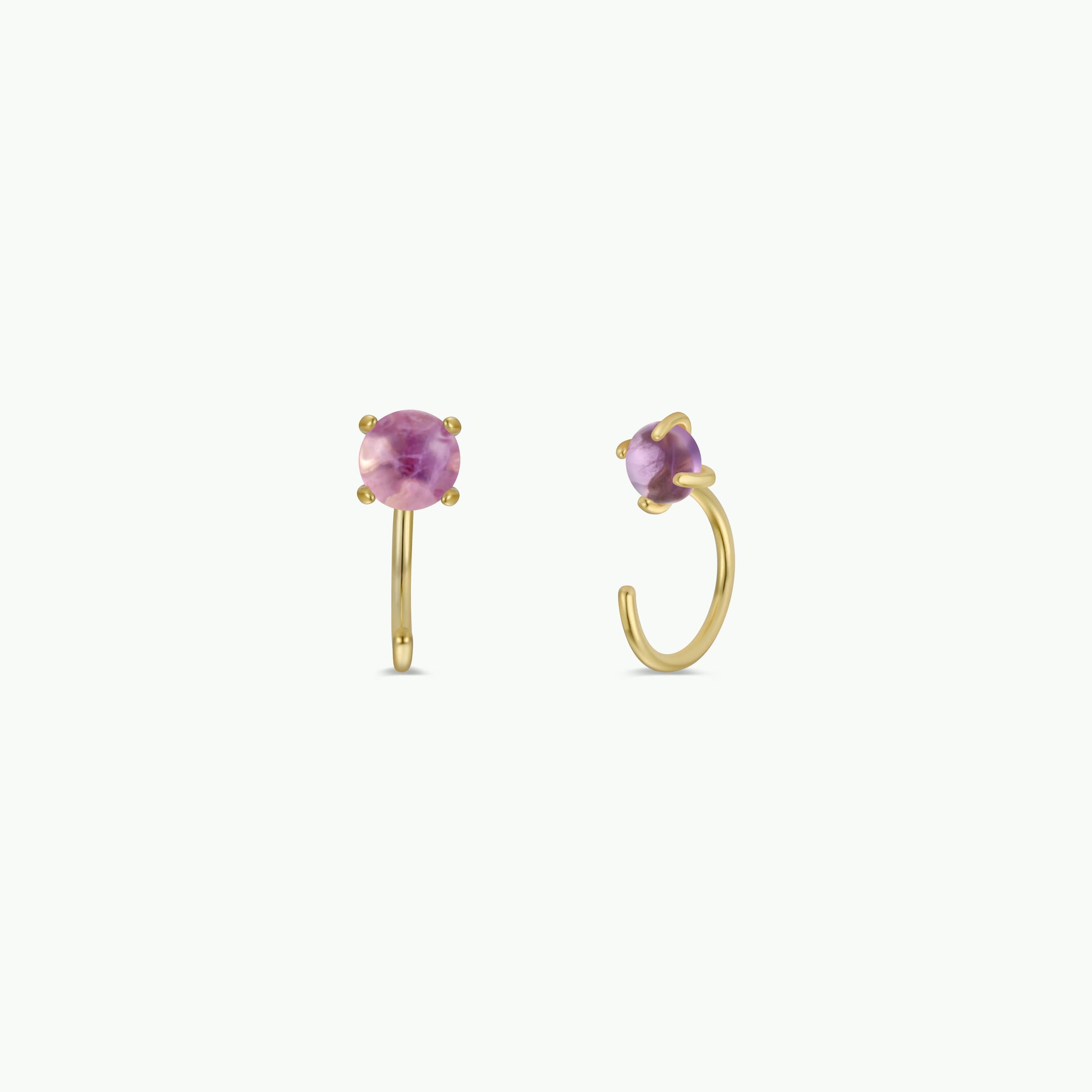 Amethyst Huggies Gold Earrings