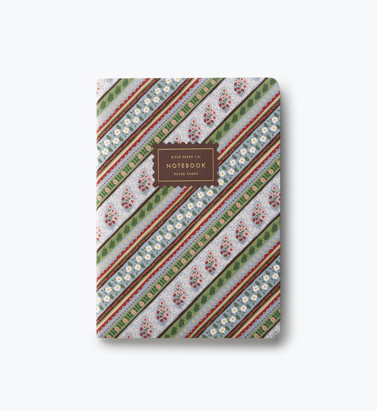 Set of 3 notebooks with green, red, and cream striped paisley cover