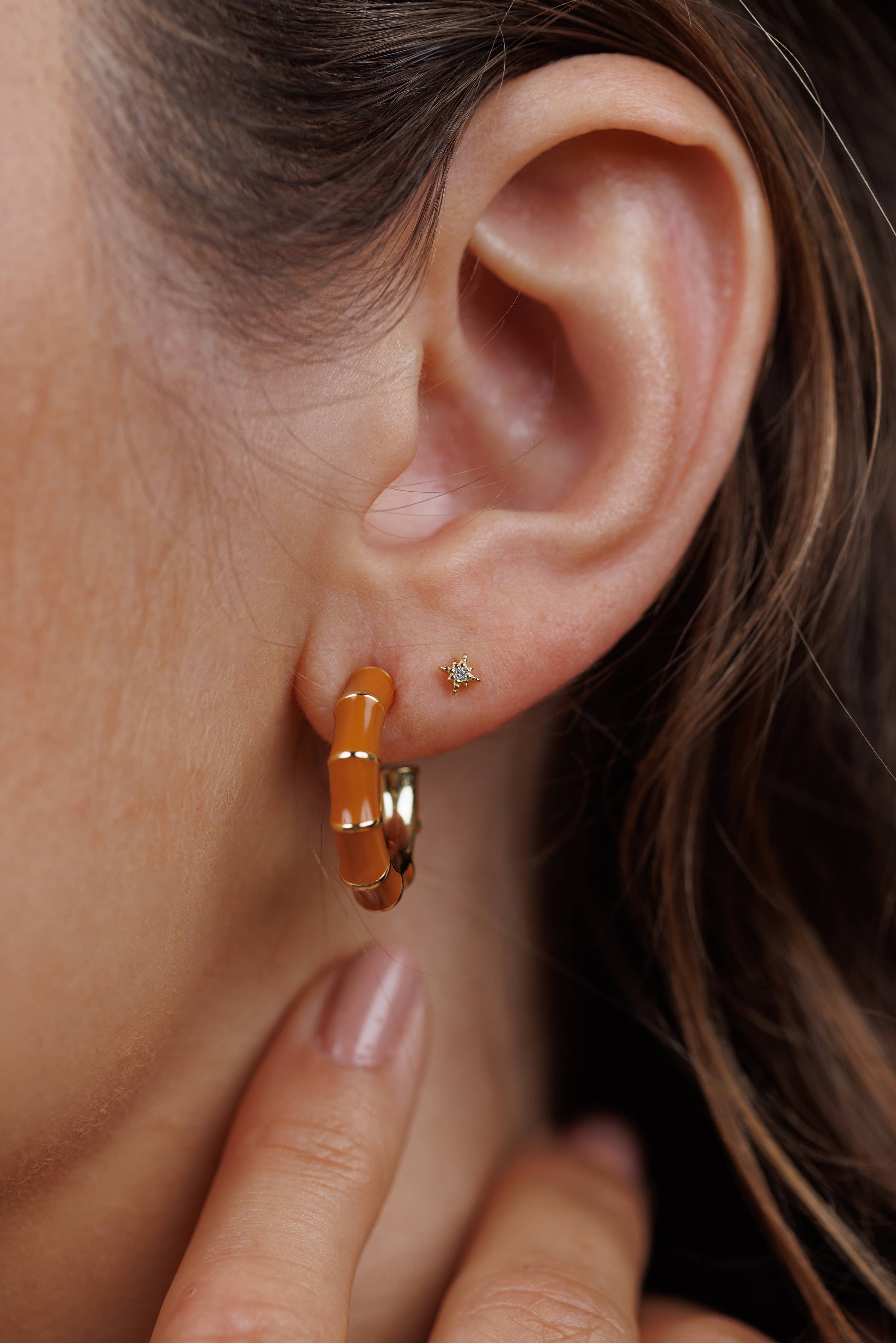 Brown Enamel Vintage Hoop Earrings