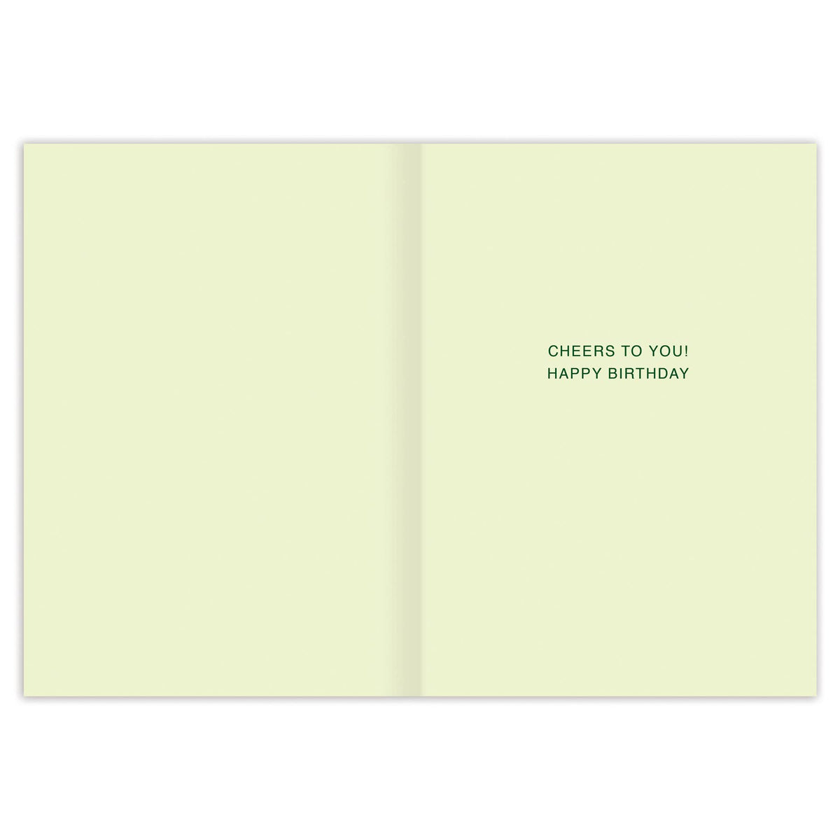 Beer-Day birthday card inside with pale green panel and 'Cheers to you!' text