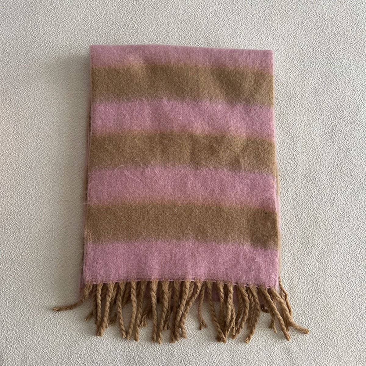 Chunky Striped Scarf - Pink + Brown