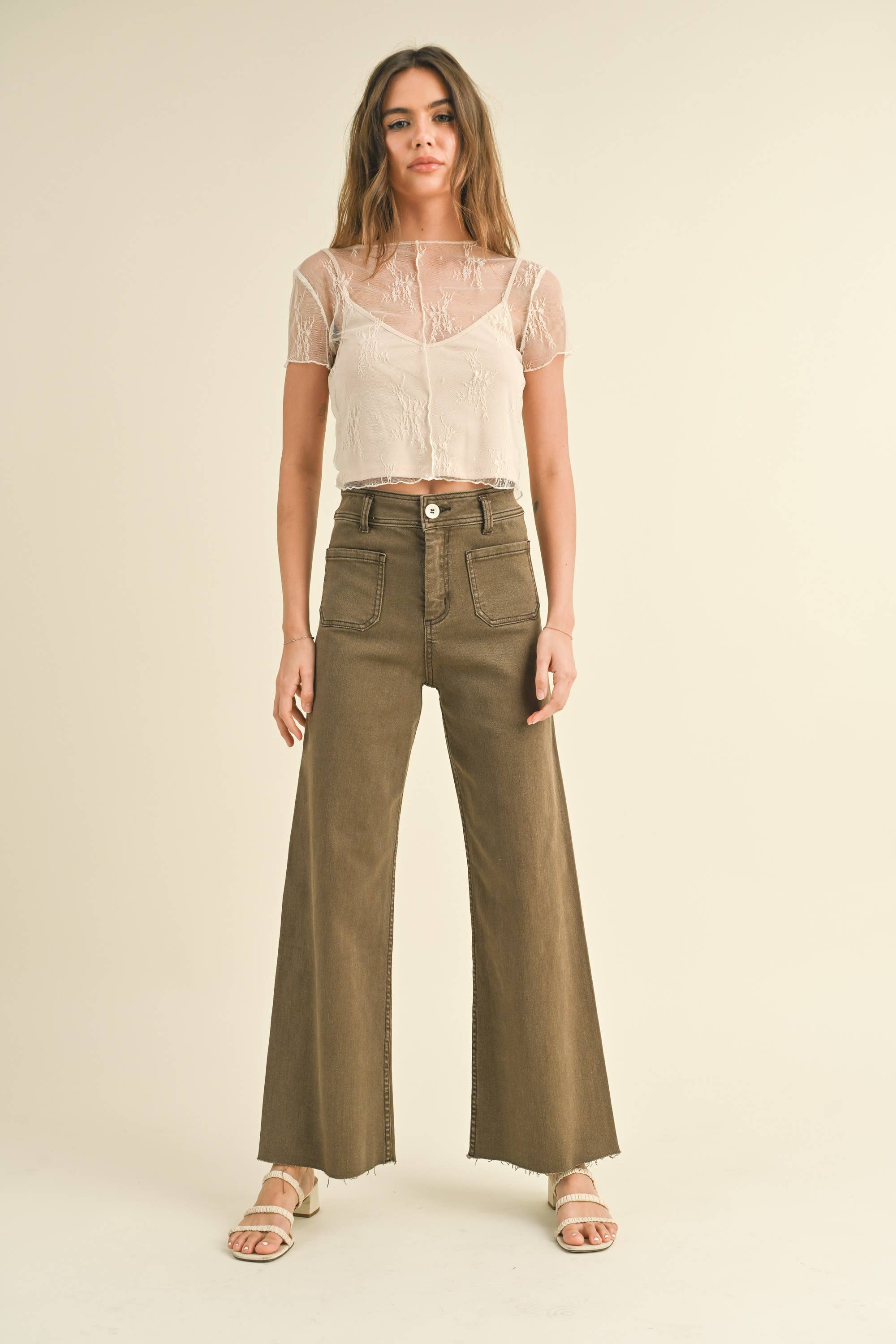 The Right Fit Wide Leg Pant - Washed Brown