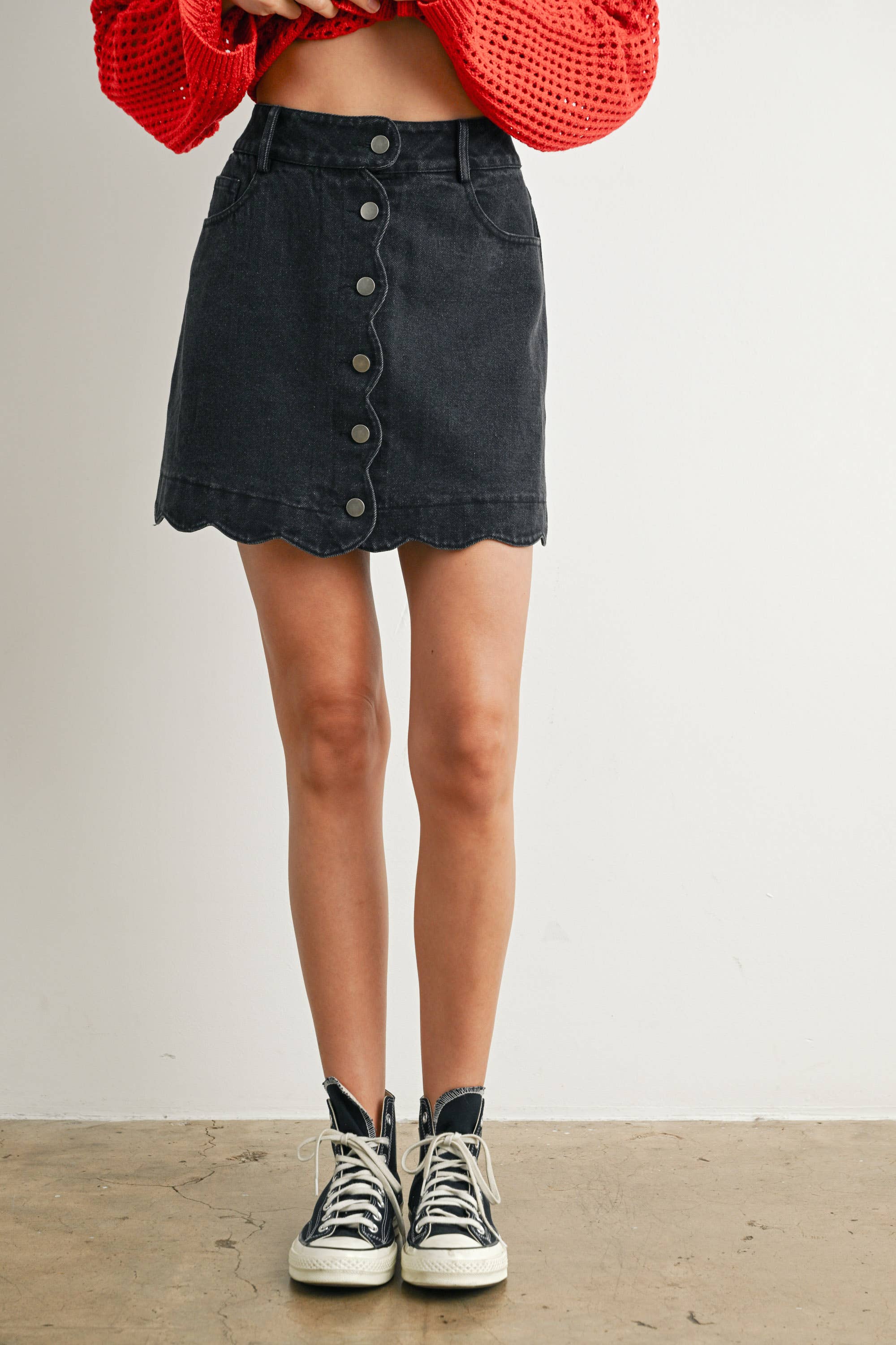 First Pick Scallop Denim Skirt