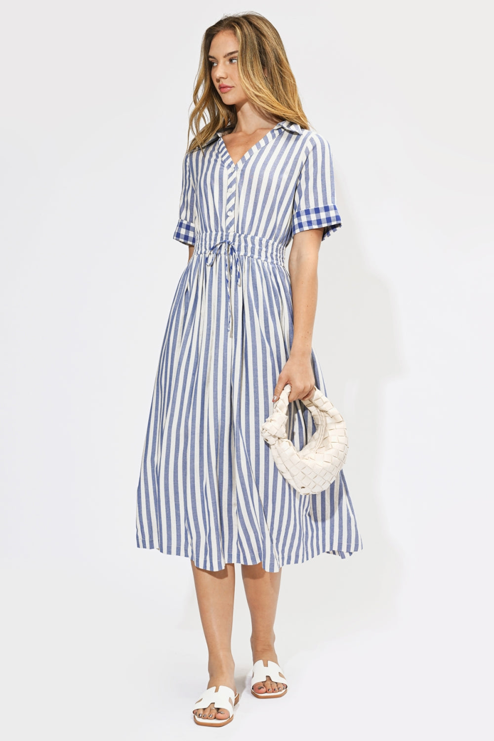 Evette Striped Short Sleeved Midi Dress
