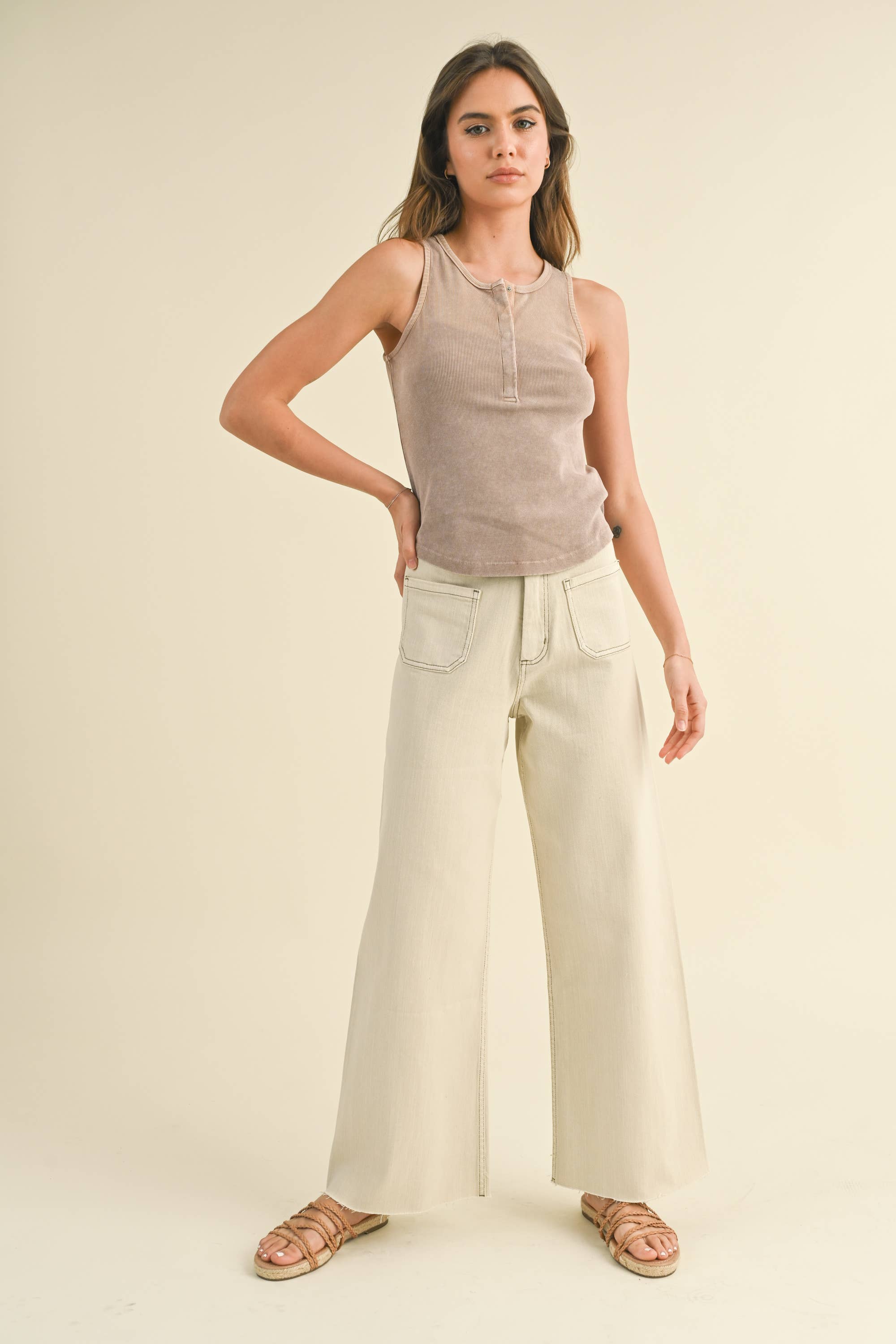 The Right Fit Wide Leg Pant - Washed Beige