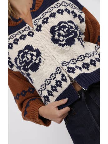 Sweet Rose Jacquard Sweater Jacket