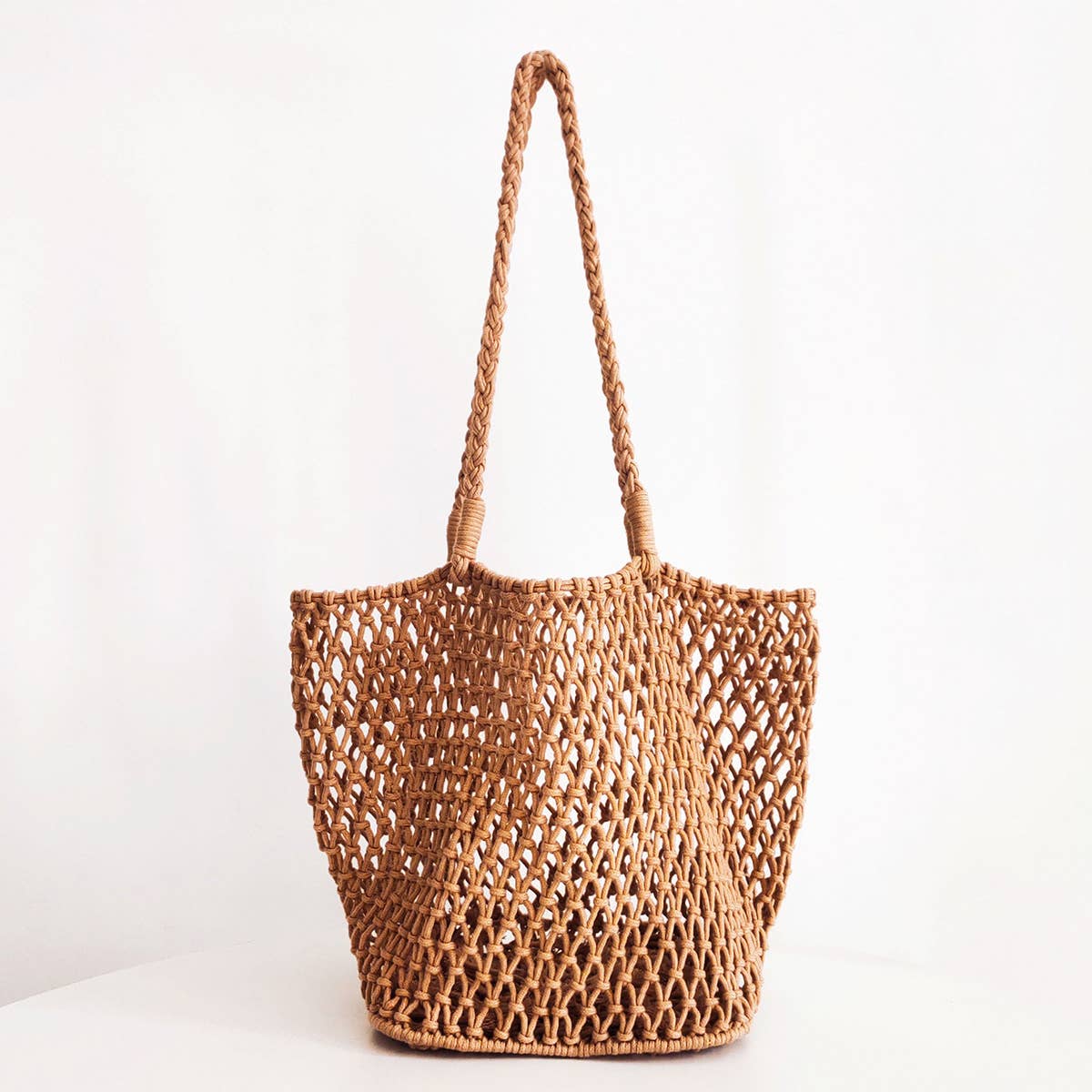 Woven Shoulder Beach Bag - Khaki