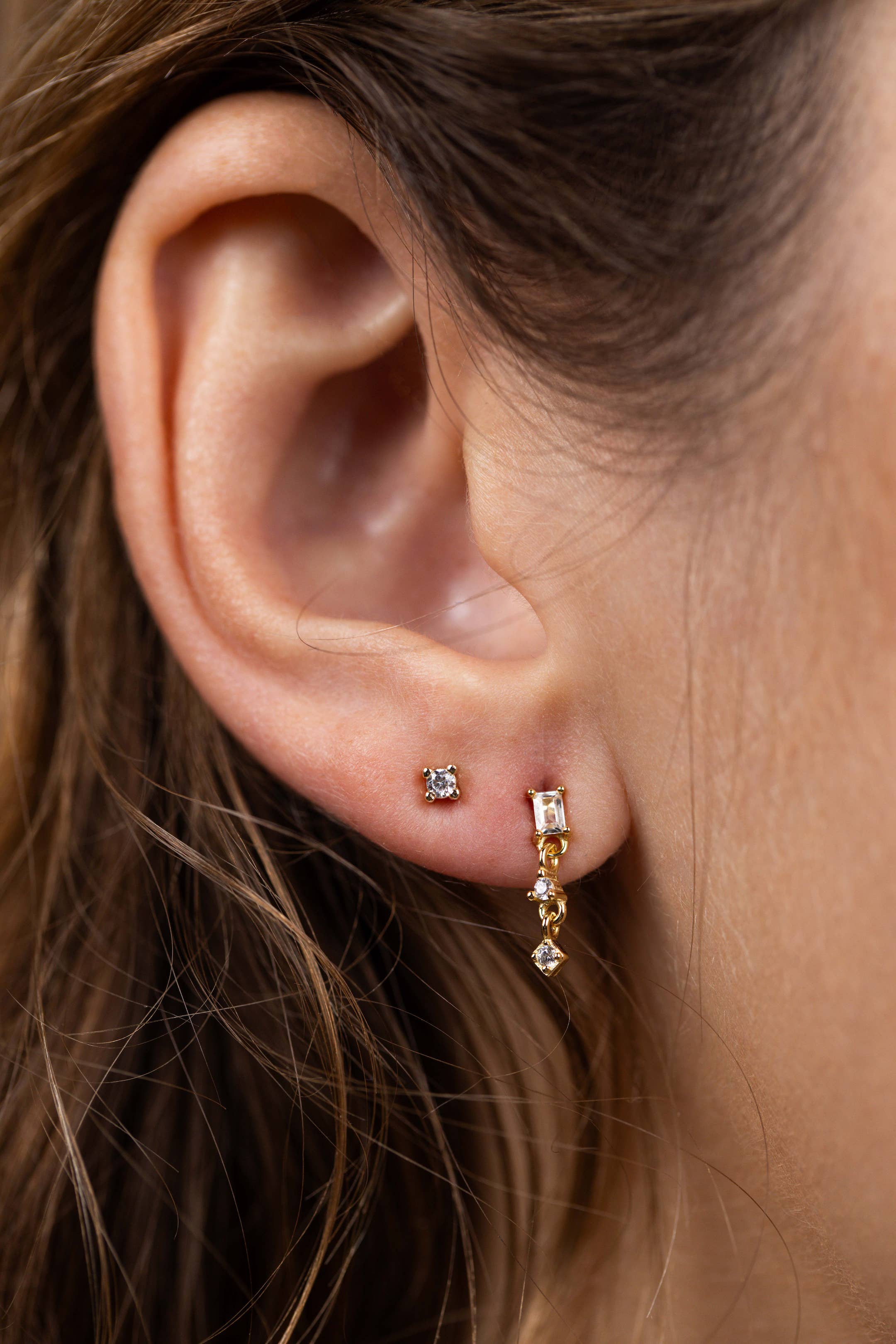 White Mini Baguette Drop Earrings