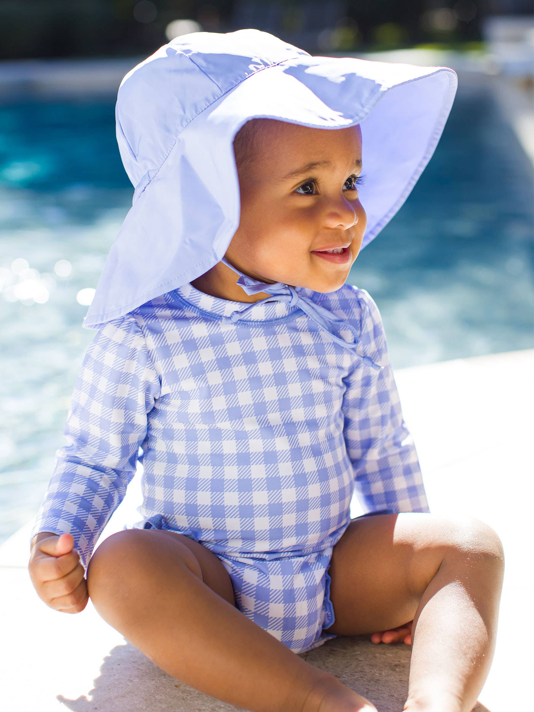Gingham Long Sleeve One Piece Swimsuit - Periwinkle Blue *FINAL SALE*