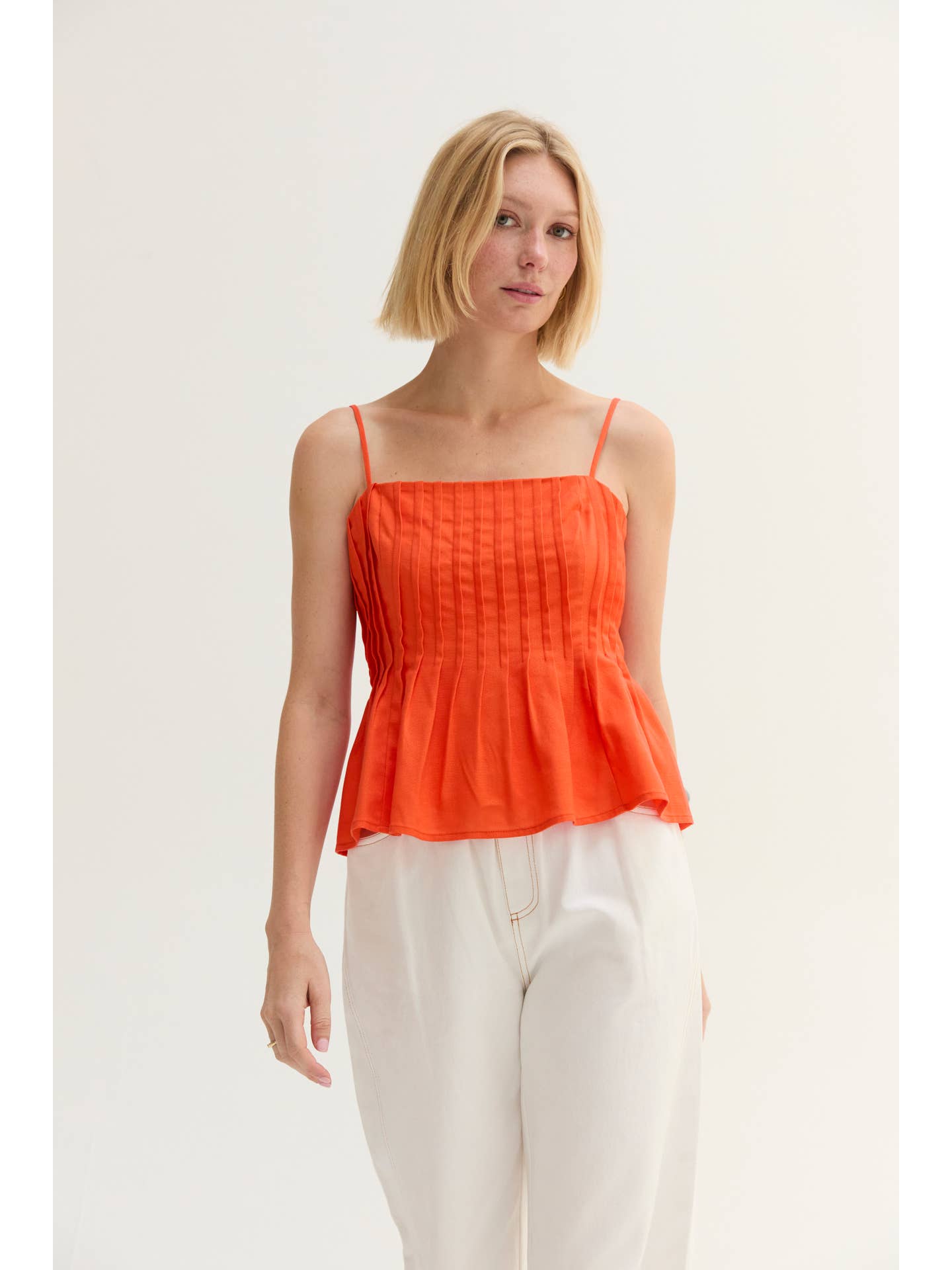 Claudia Pleated Linen Top - Poppy