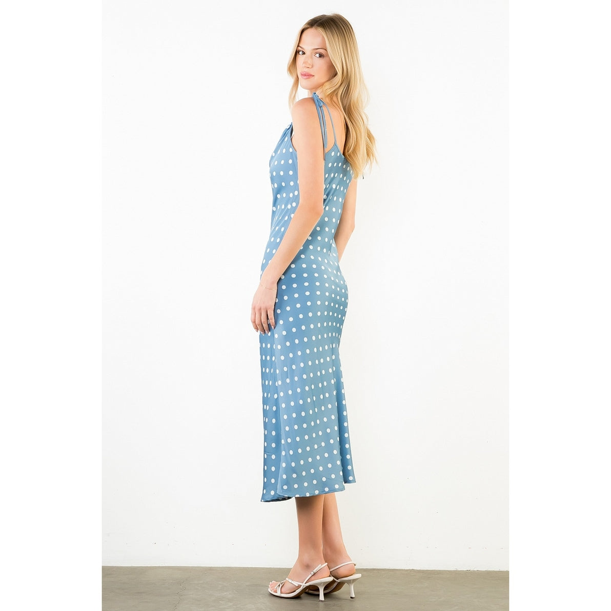 Sky Light Polka Dot Midi Dress