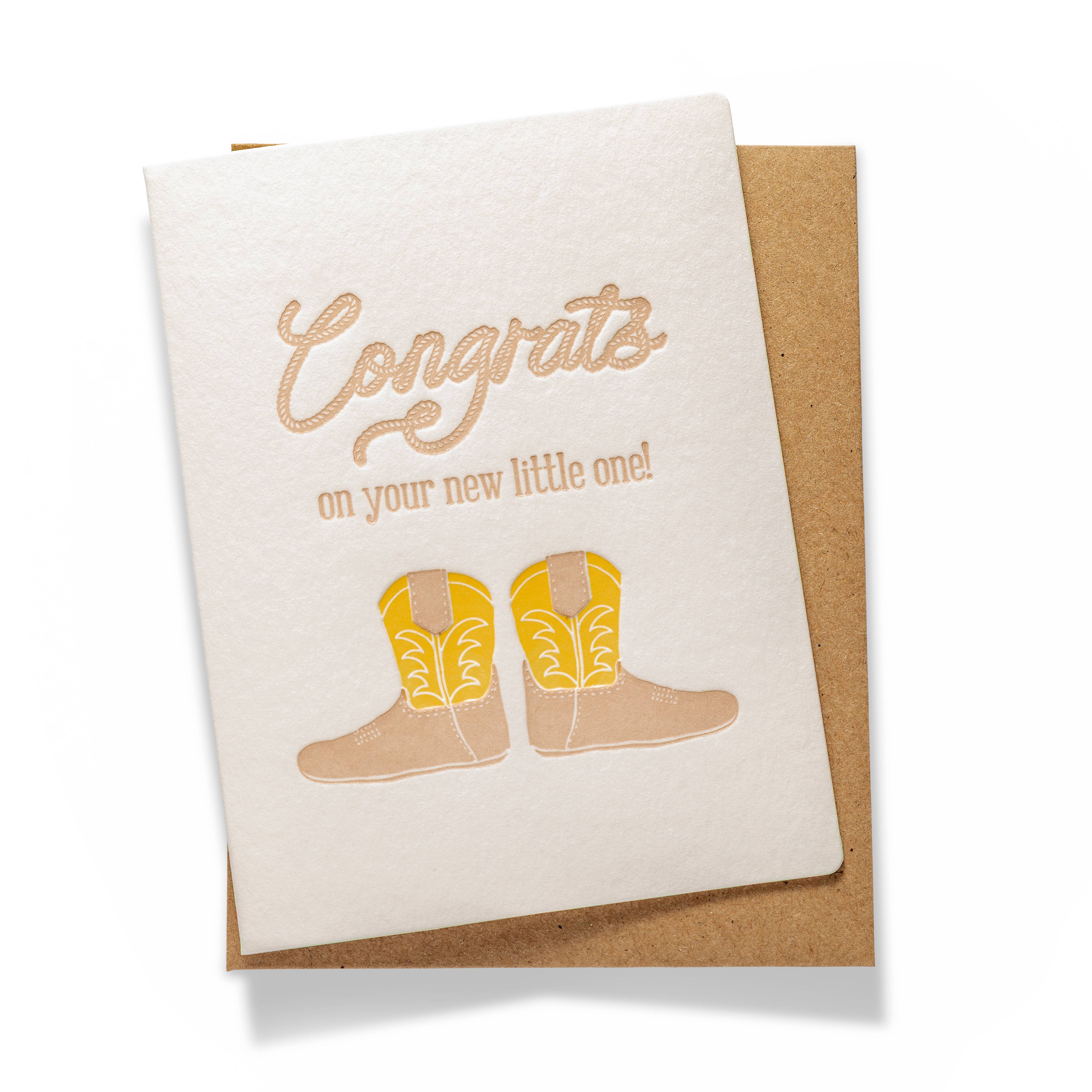 Baby Boots Letterpress Greeting Card