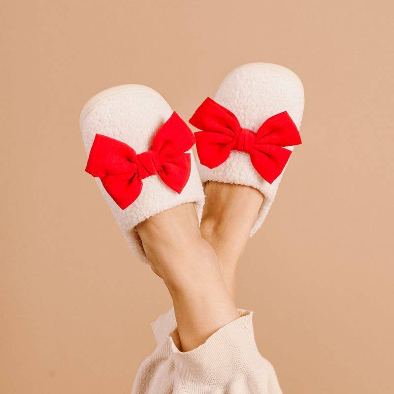 Red Betty Bow Fuzzy Slippers