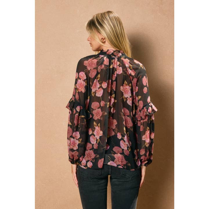 Obsidian Rose Ruffled Blouse