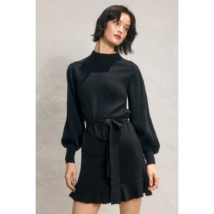 Cloudy Ruffled Sweater Mini Dress