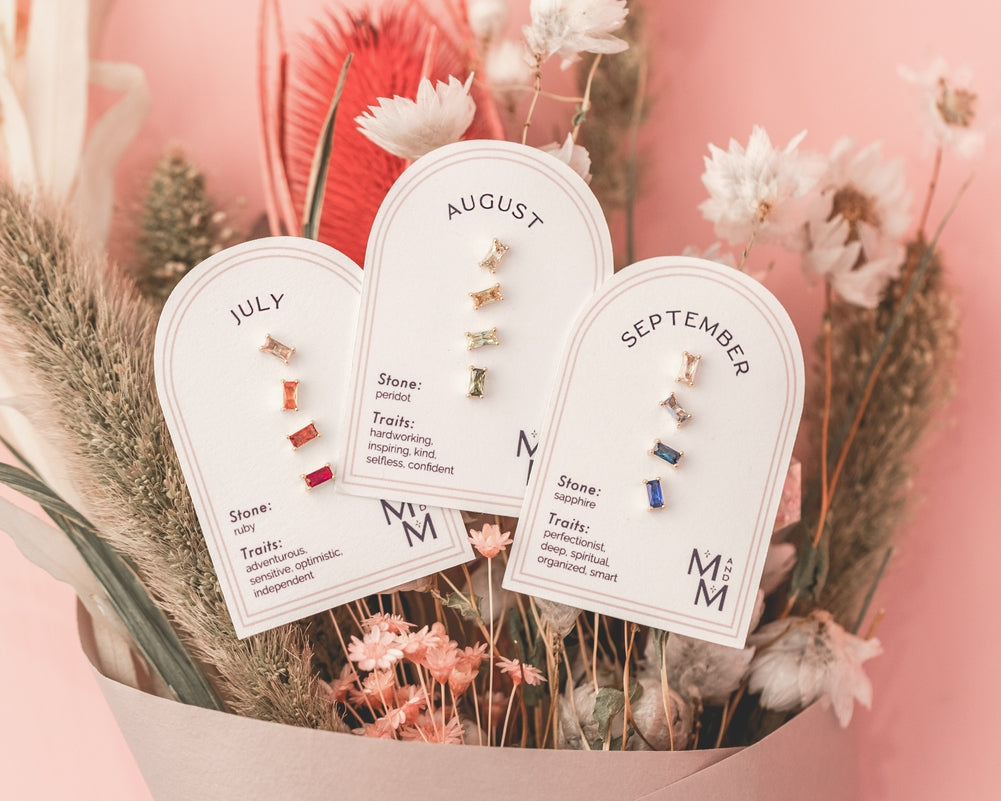 Birthstone Ombre Baguette Stud Earrings