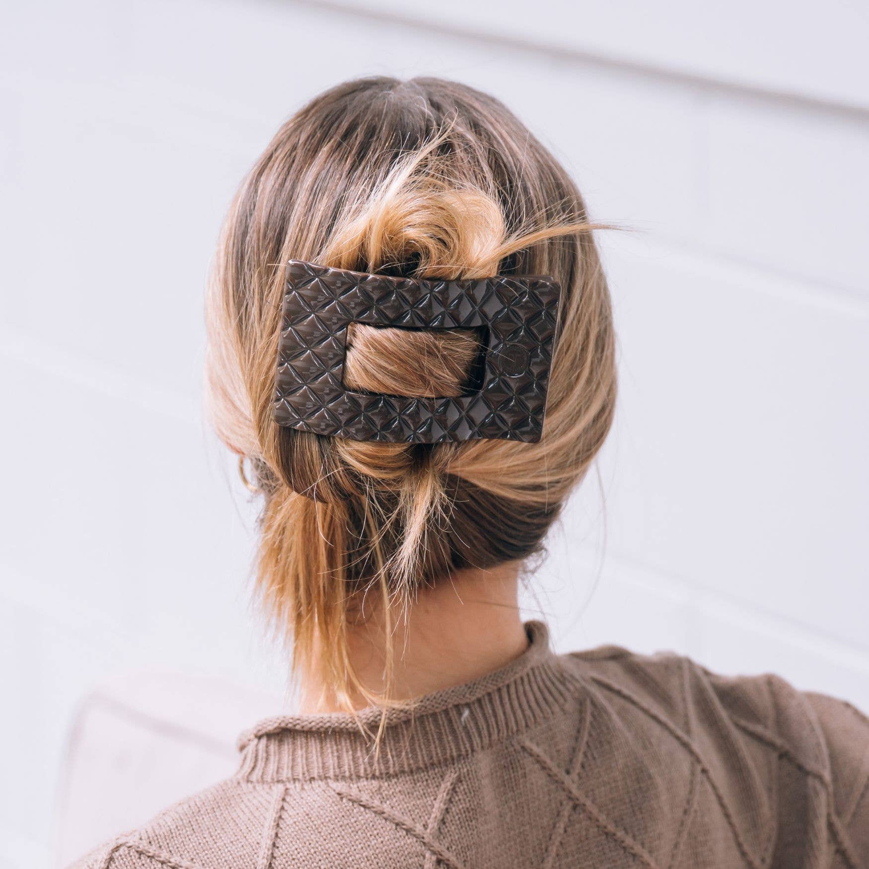 Quilted Truly Taupe Flat Rectangle Hair Clip