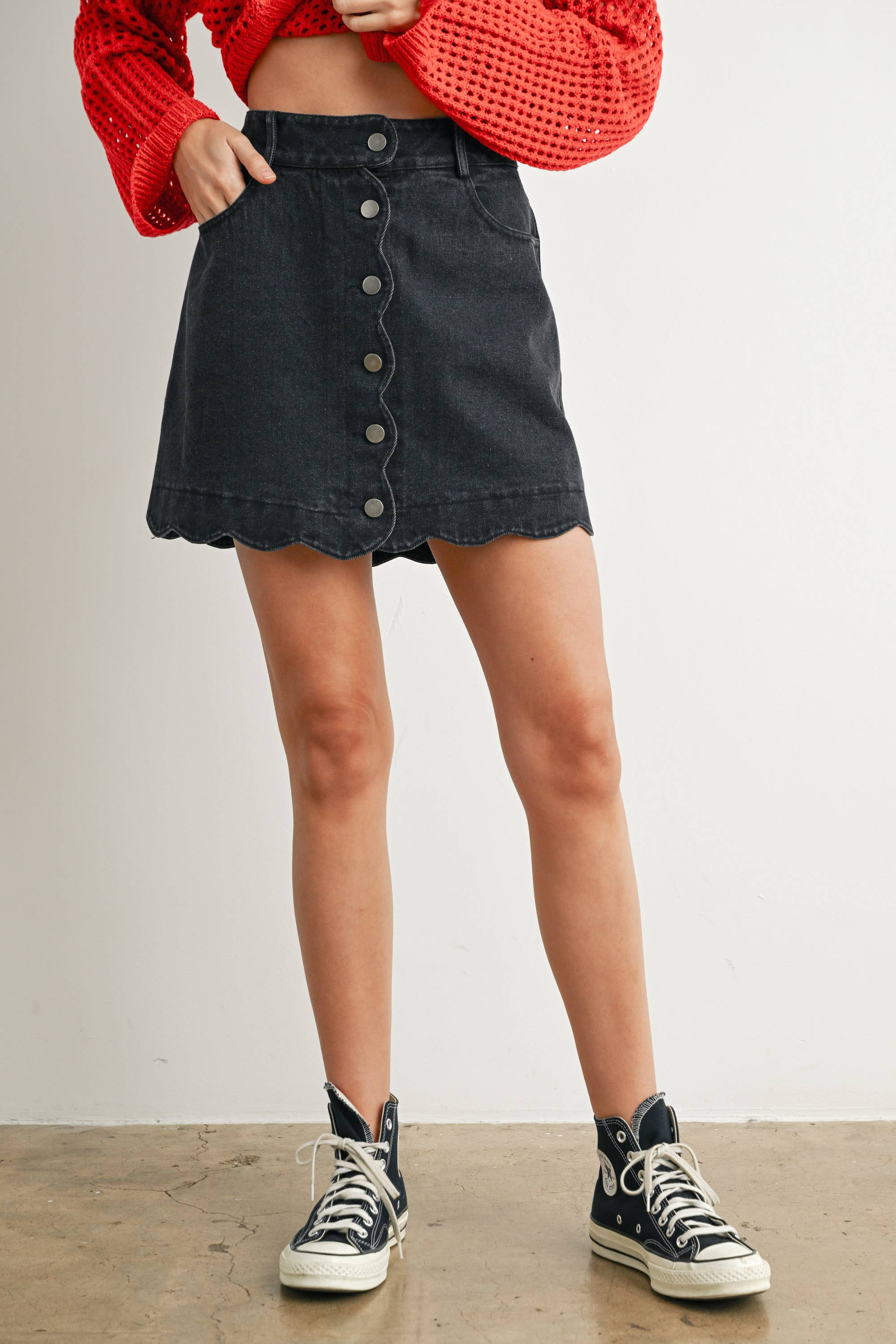 First Pick Scallop Denim Skirt