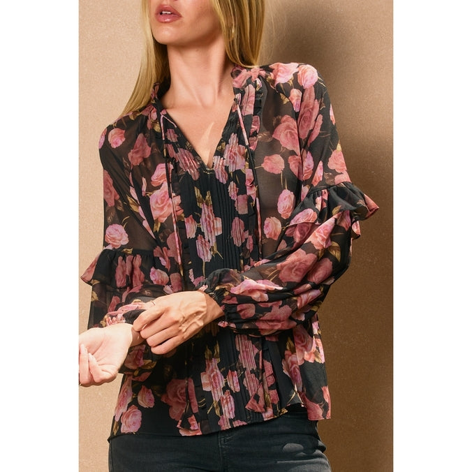 Obsidian Rose Ruffled Blouse