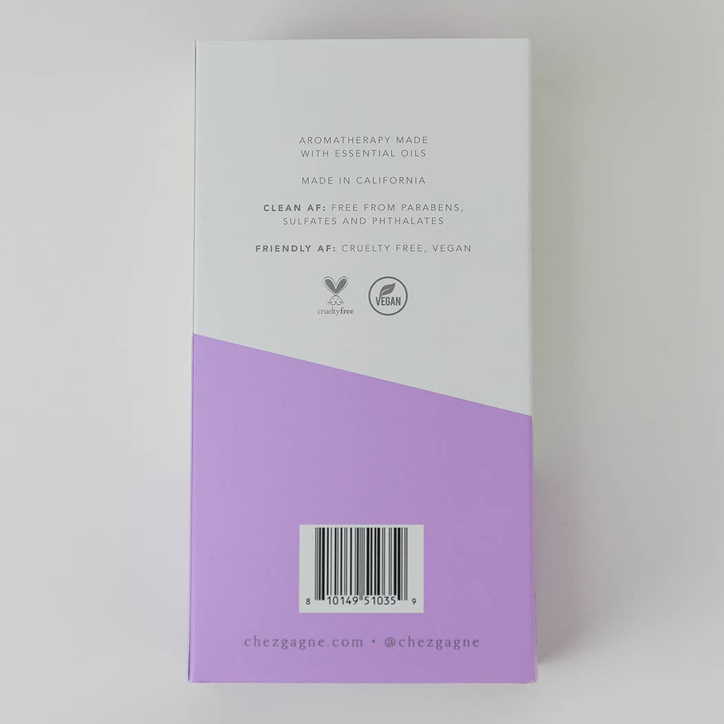 Lavender-rosemary shower steamer set box back panel with product details and barcode